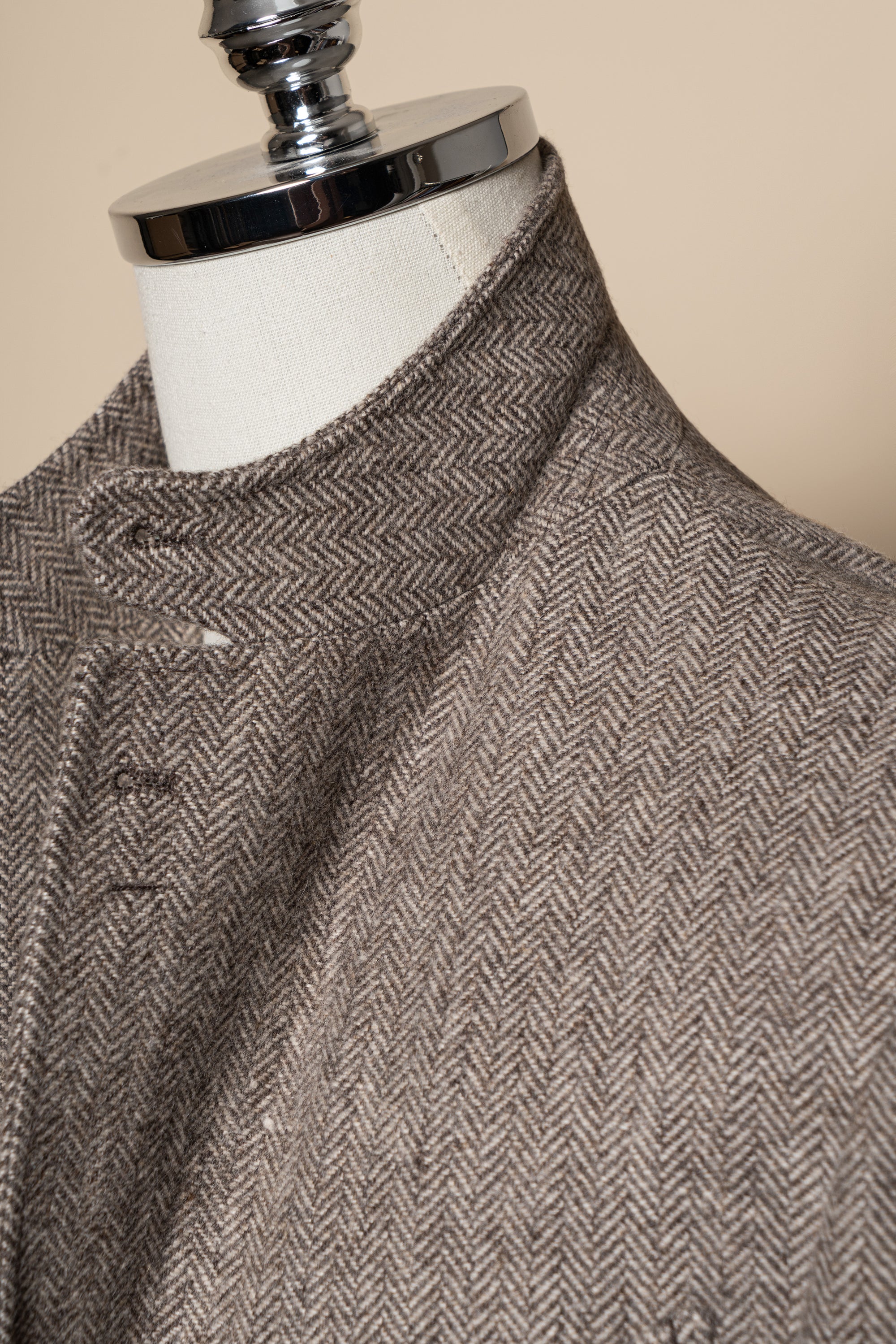 MTO Neutral Herringbone Linen Wool Tweed Jacket #487