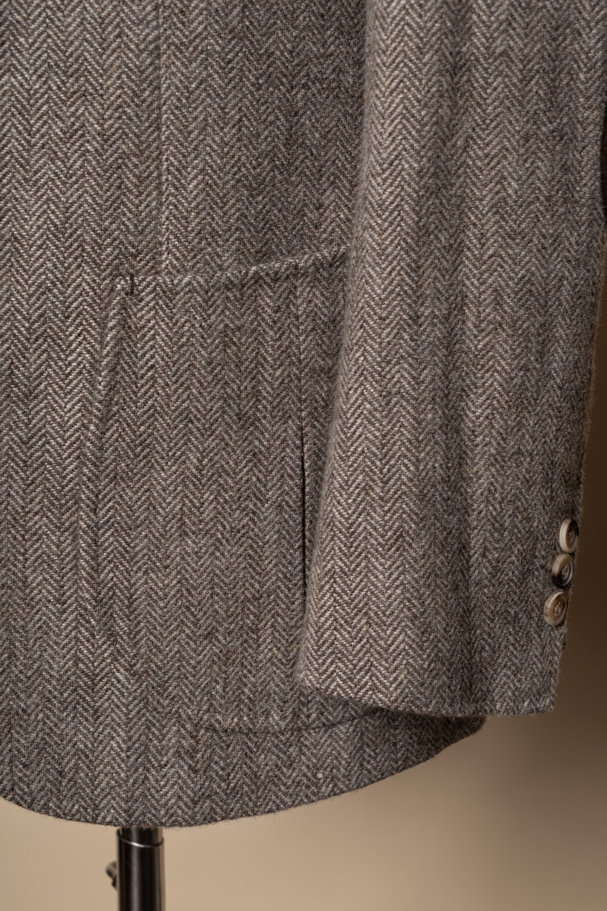 MTO Neutral Herringbone Linen Wool Tweed Jacket #487