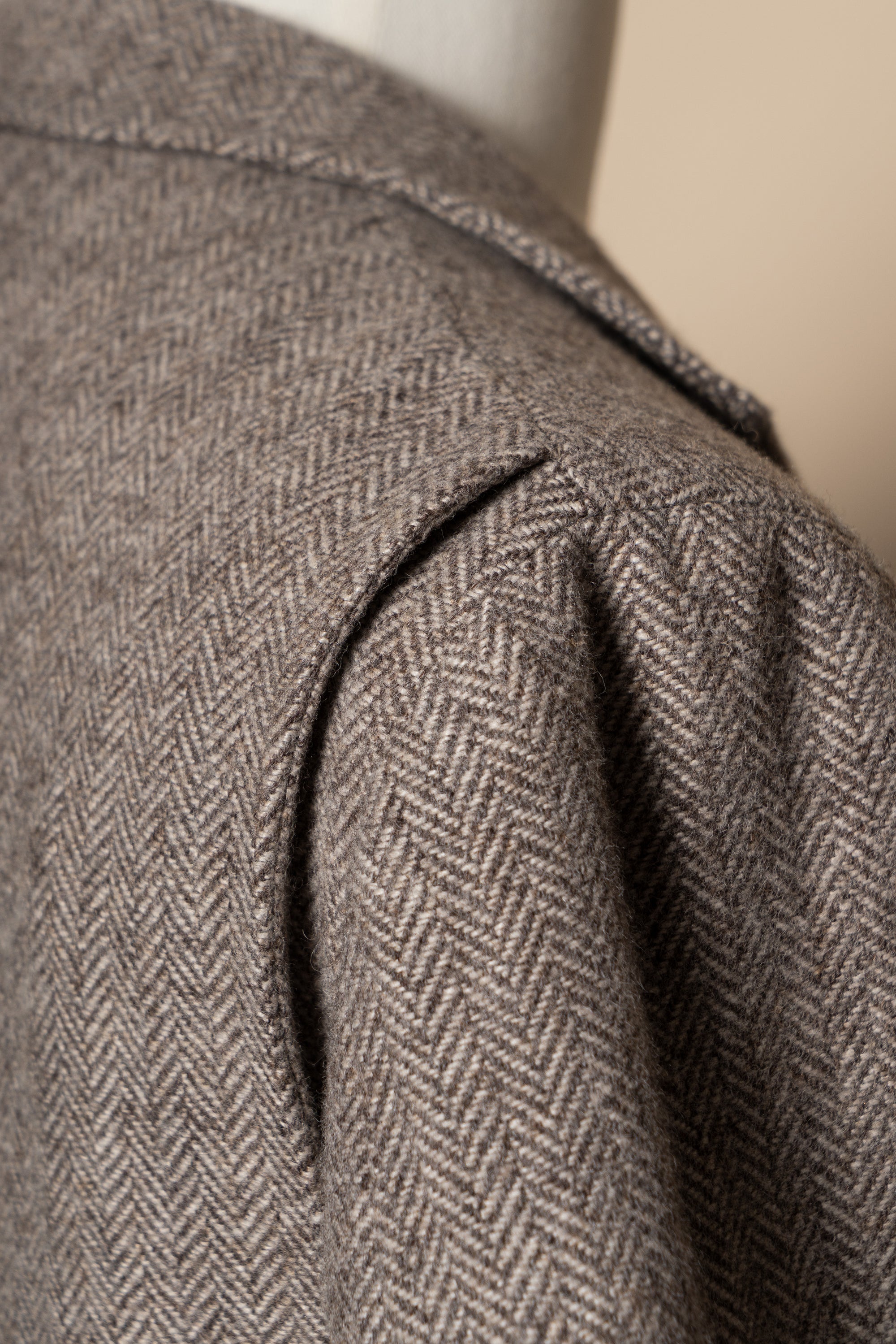 MTO Neutral Herringbone Linen Wool Tweed Jacket #487