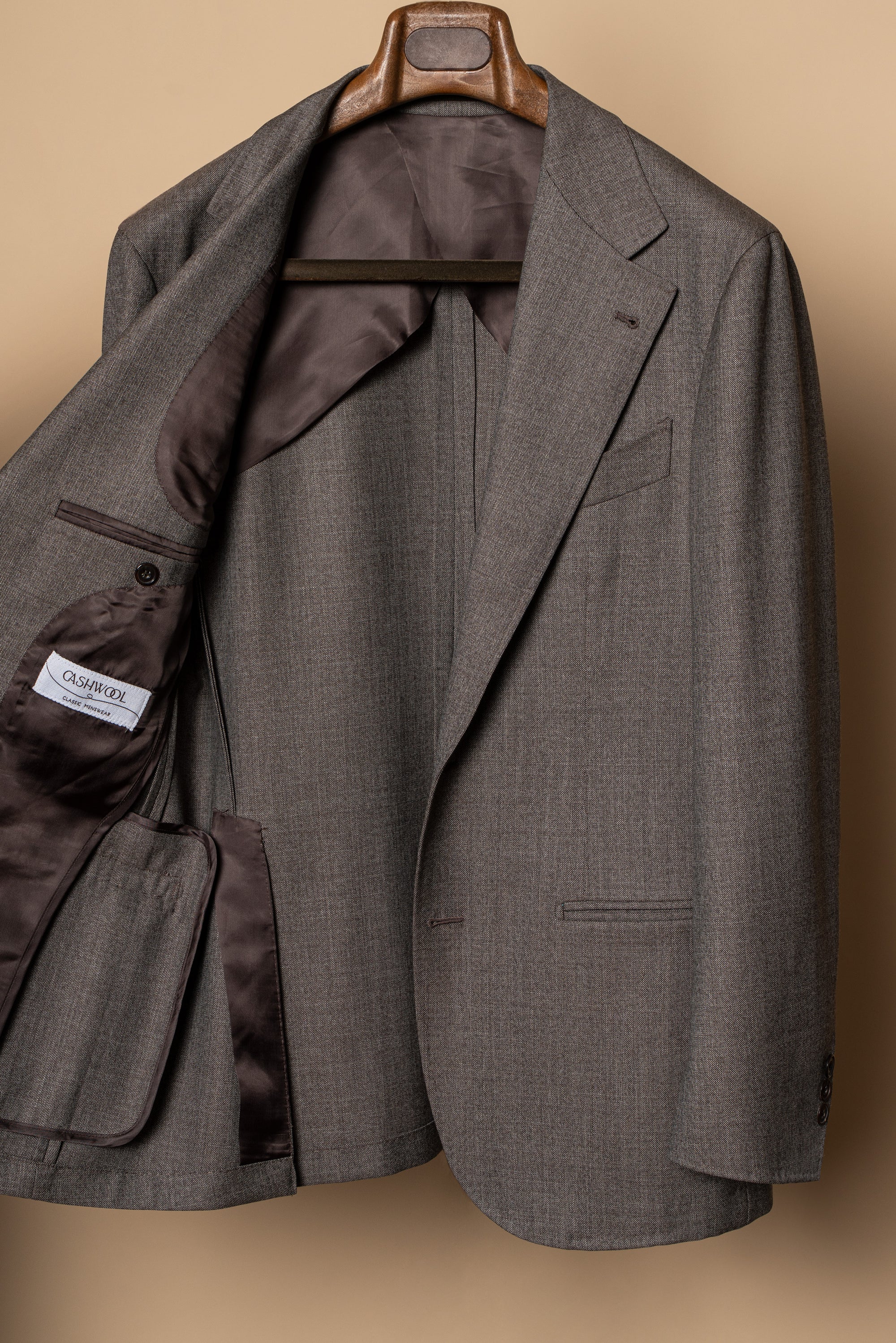 MTO Taupe Sharkskin Worsted Wool Suit #479