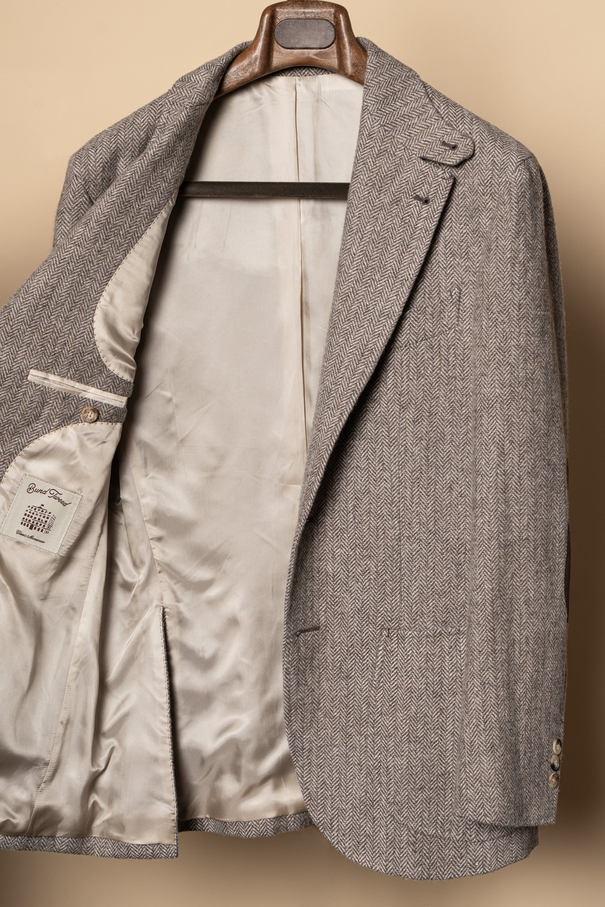 MTO Neutral Herringbone Linen Wool Tweed Jacket #487