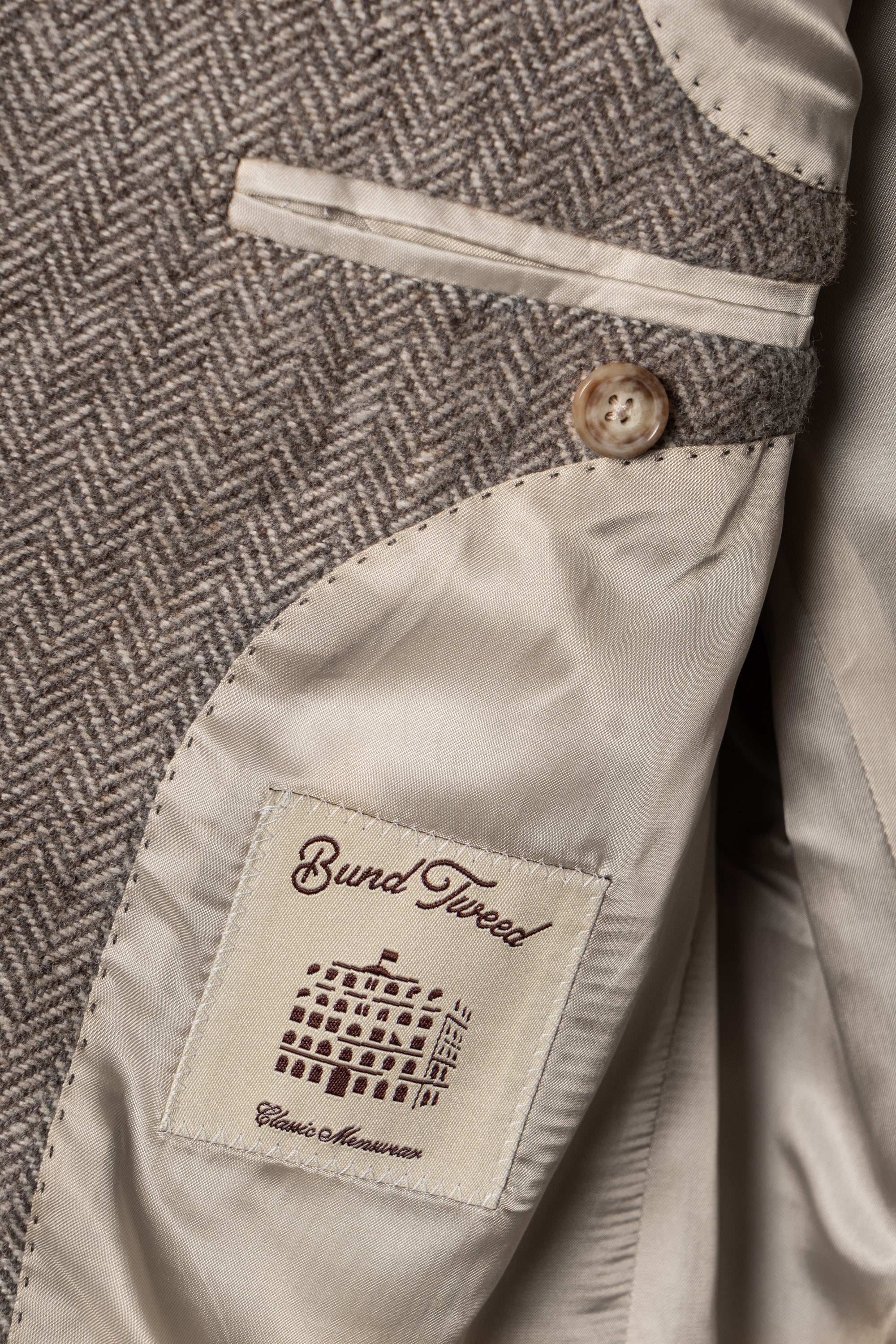 MTO Neutral Herringbone Linen Wool Tweed Jacket #487