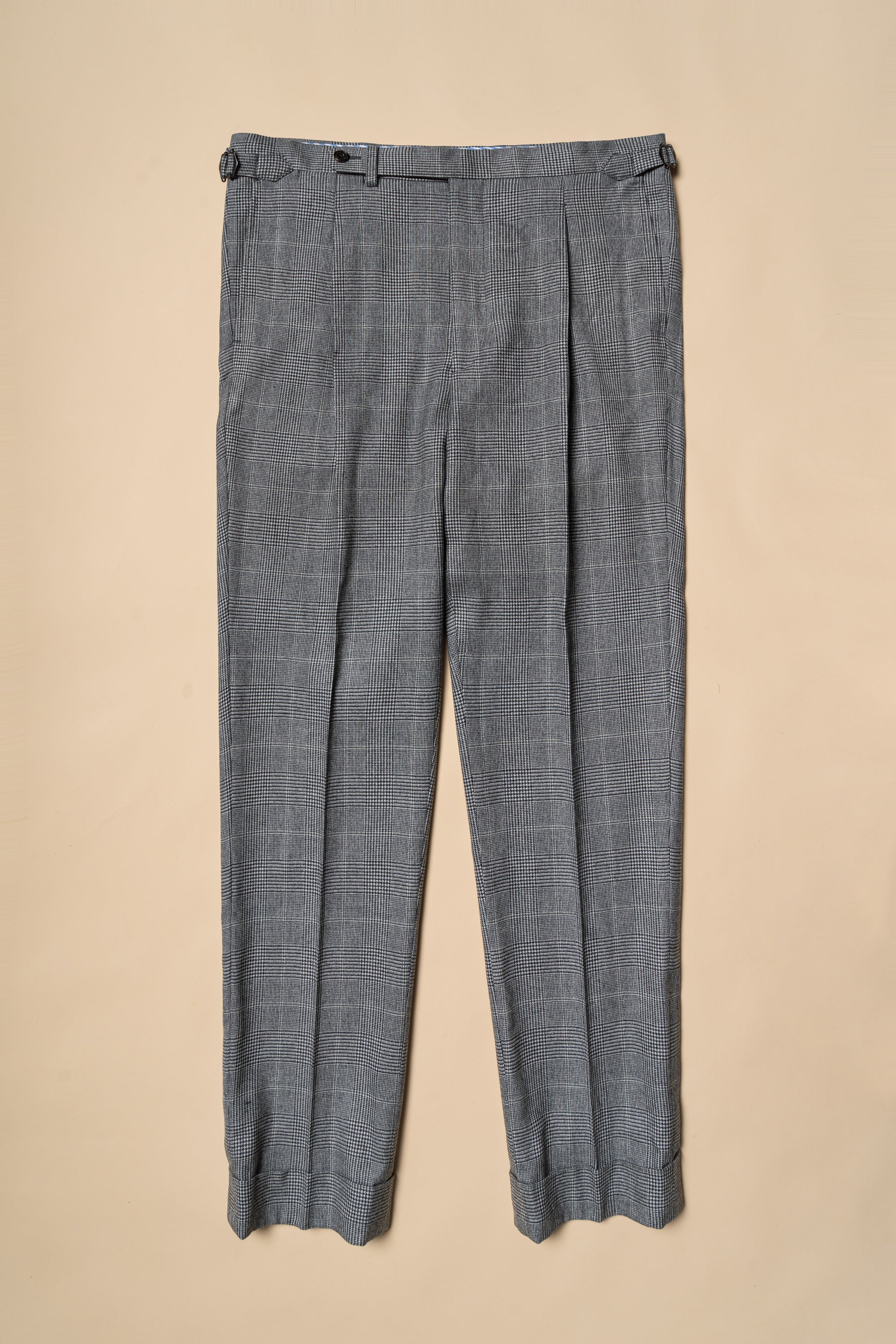 MTO Grey Glen Check Cashmere Silk Flannel Suit #344