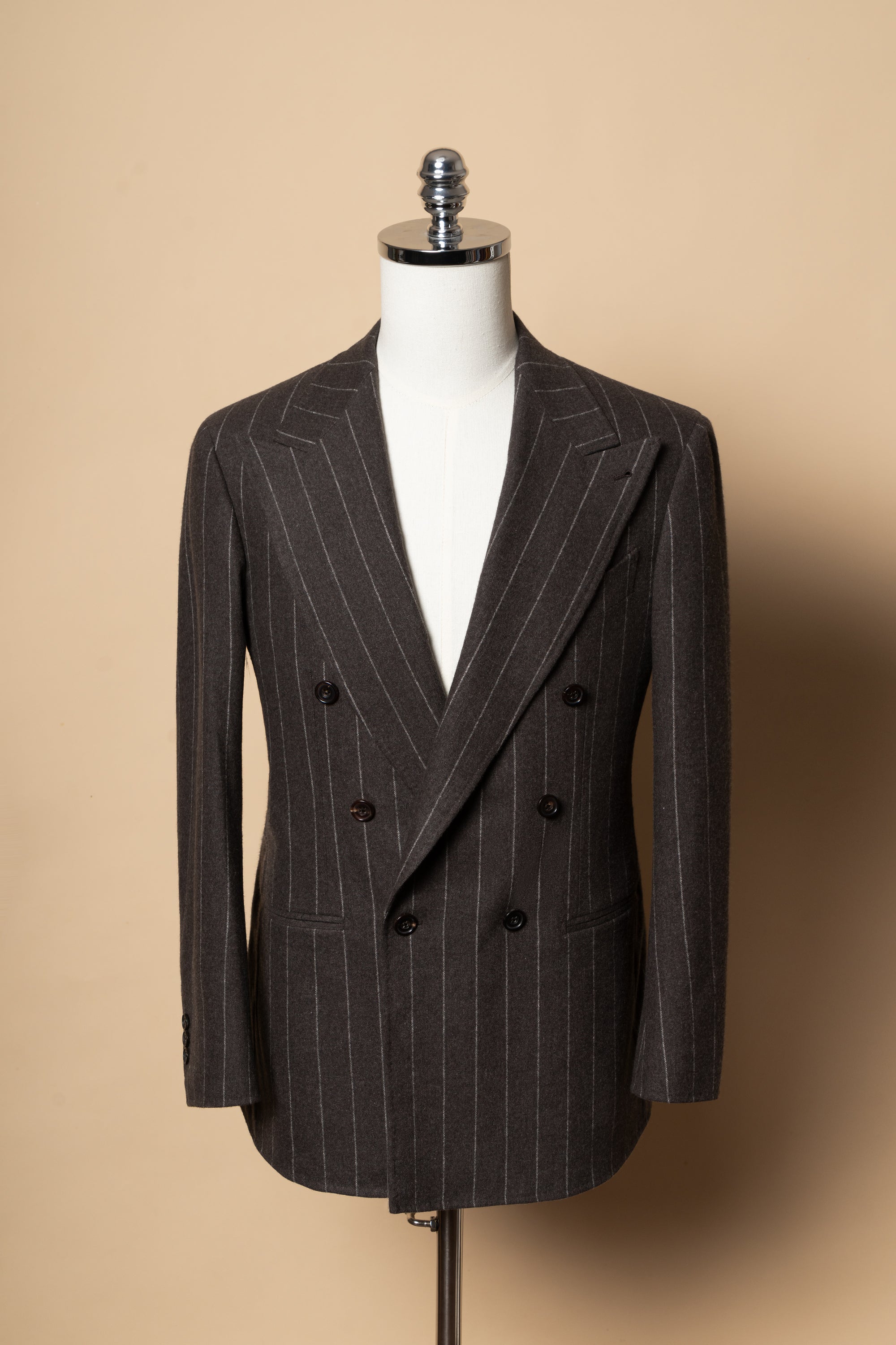 MTO Brown Chalkstripe Worsted Flannel Suit #499