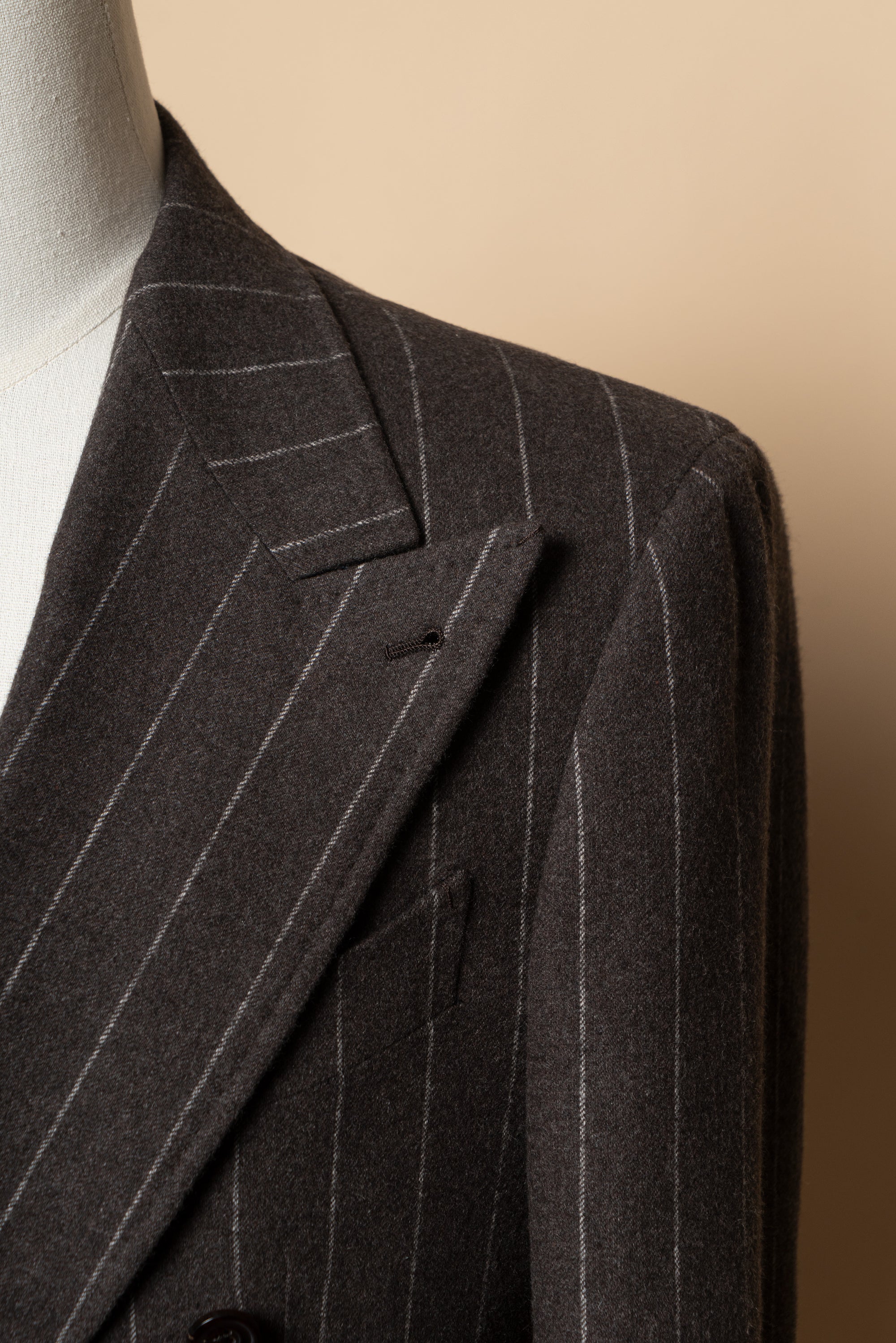 MTO Brown Chalkstripe Worsted Flannel Suit #499