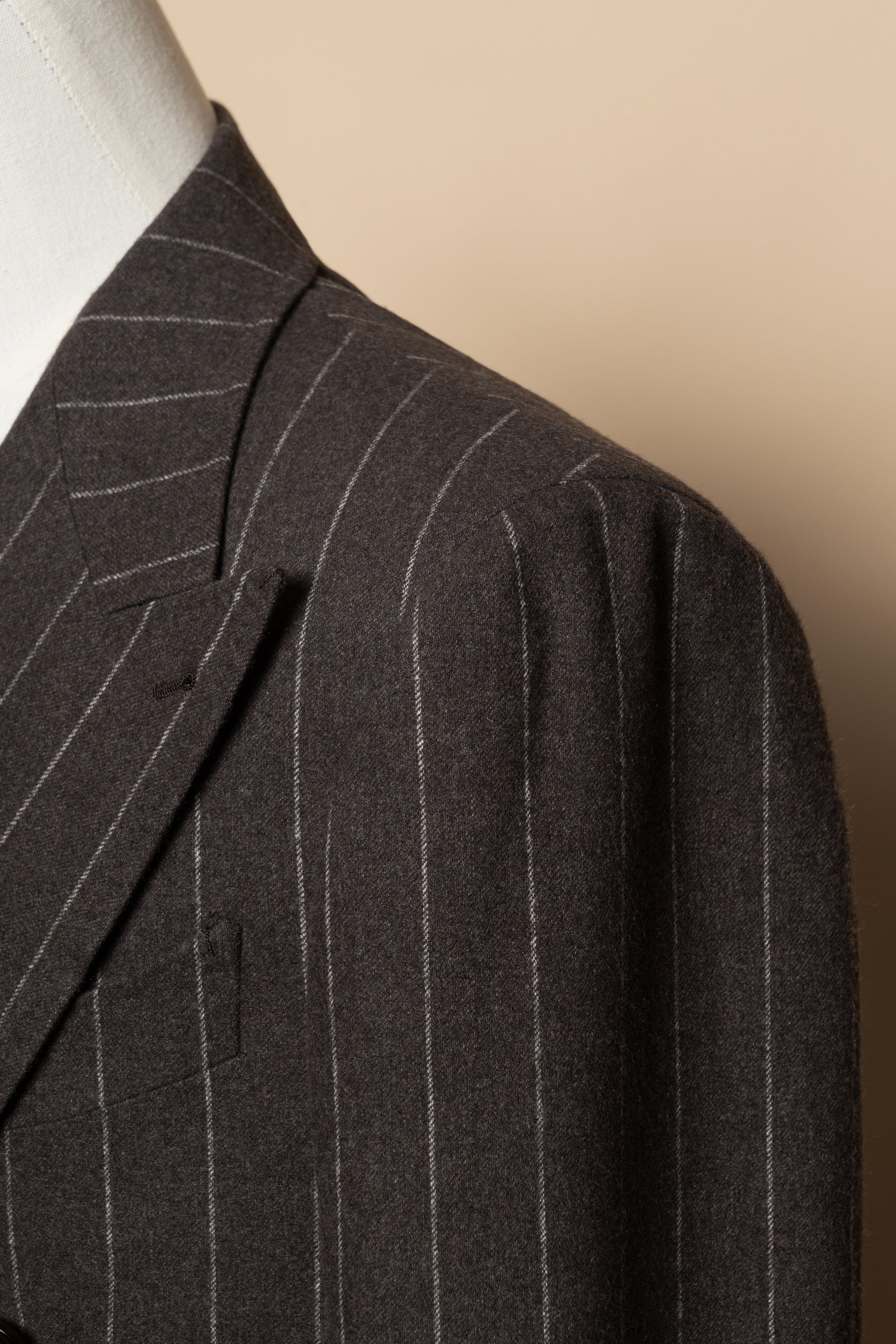 MTO Brown Chalkstripe Worsted Flannel Suit #499