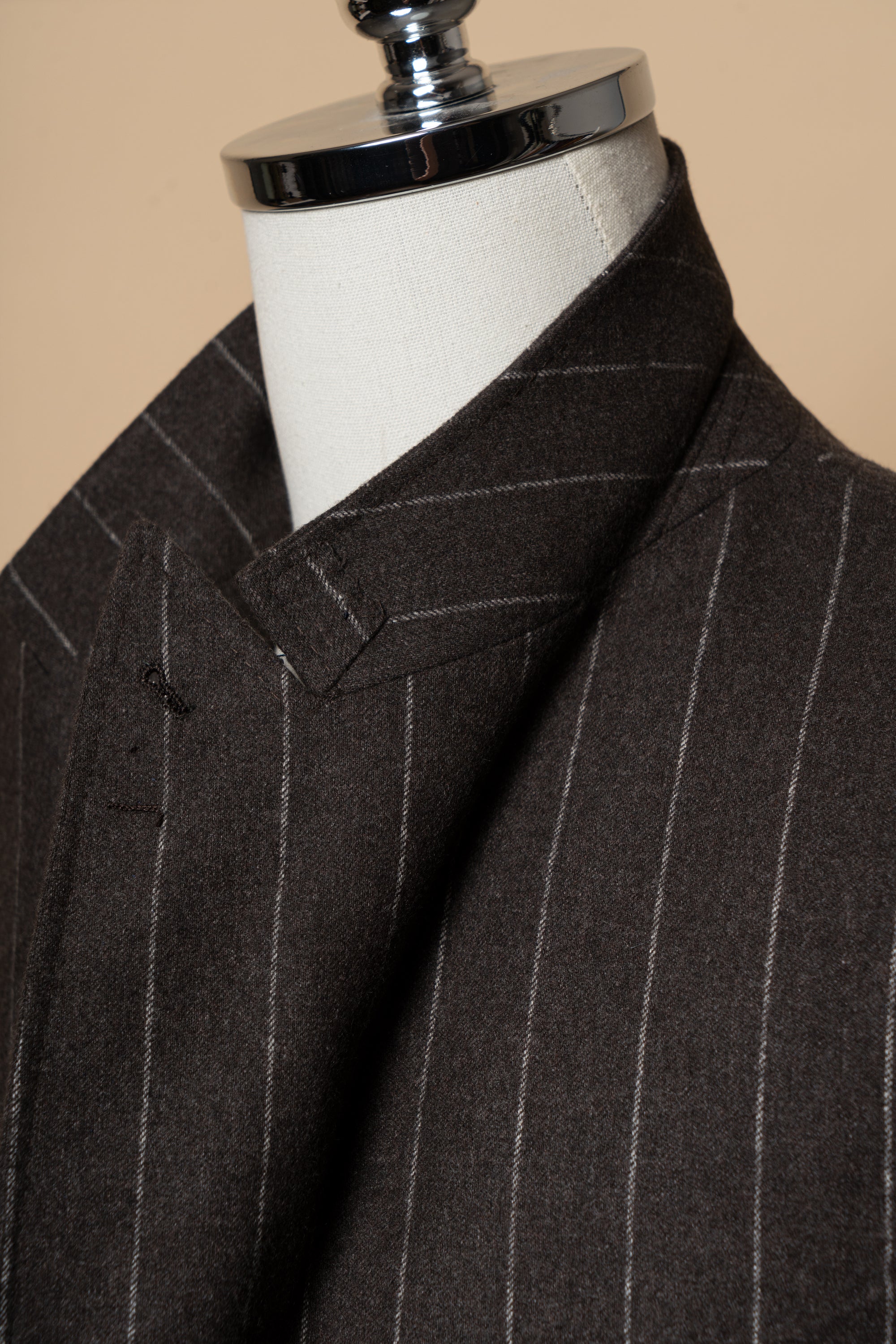 MTO Brown Chalkstripe Worsted Flannel Suit #499