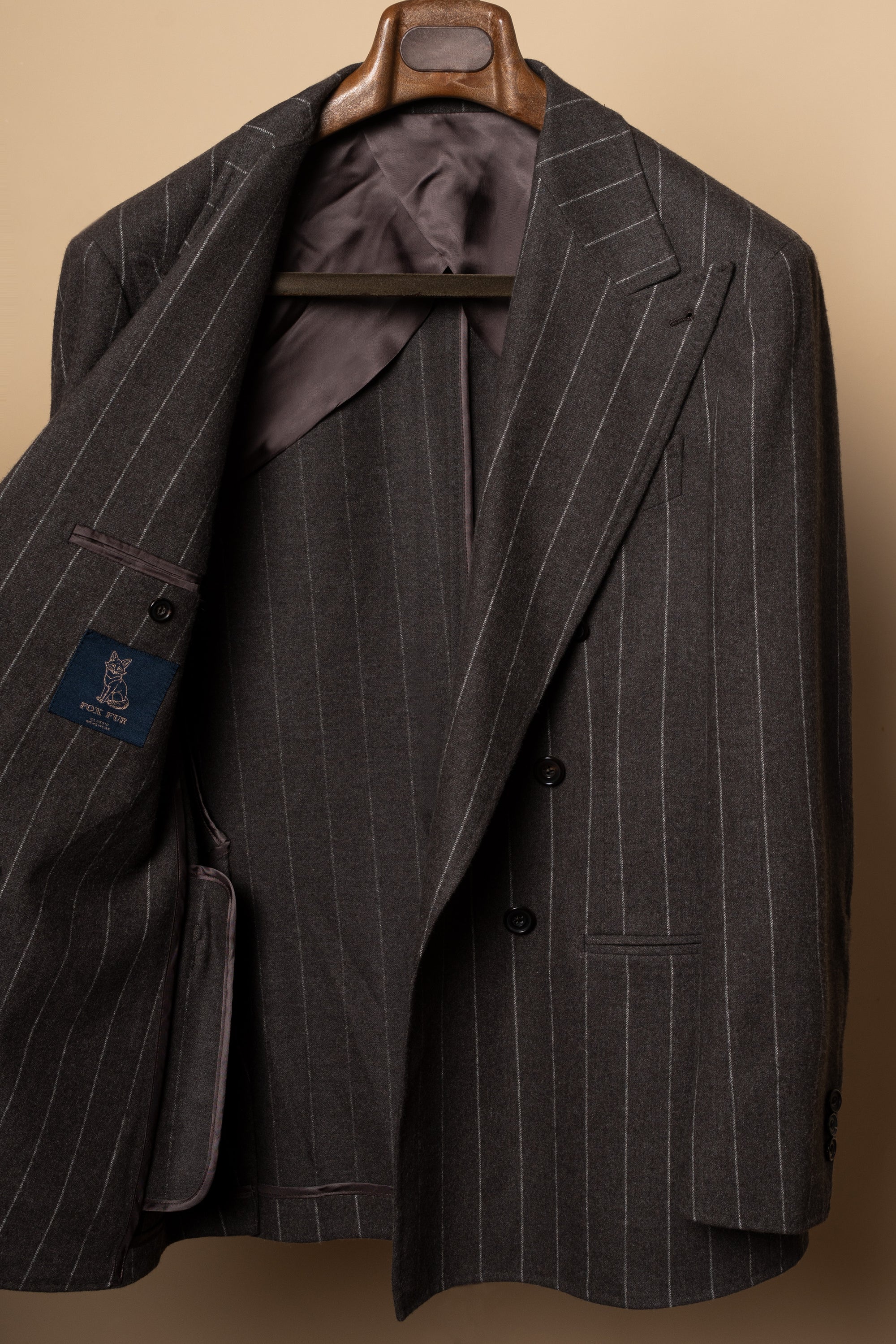 MTO Brown Chalkstripe Worsted Flannel Suit #499