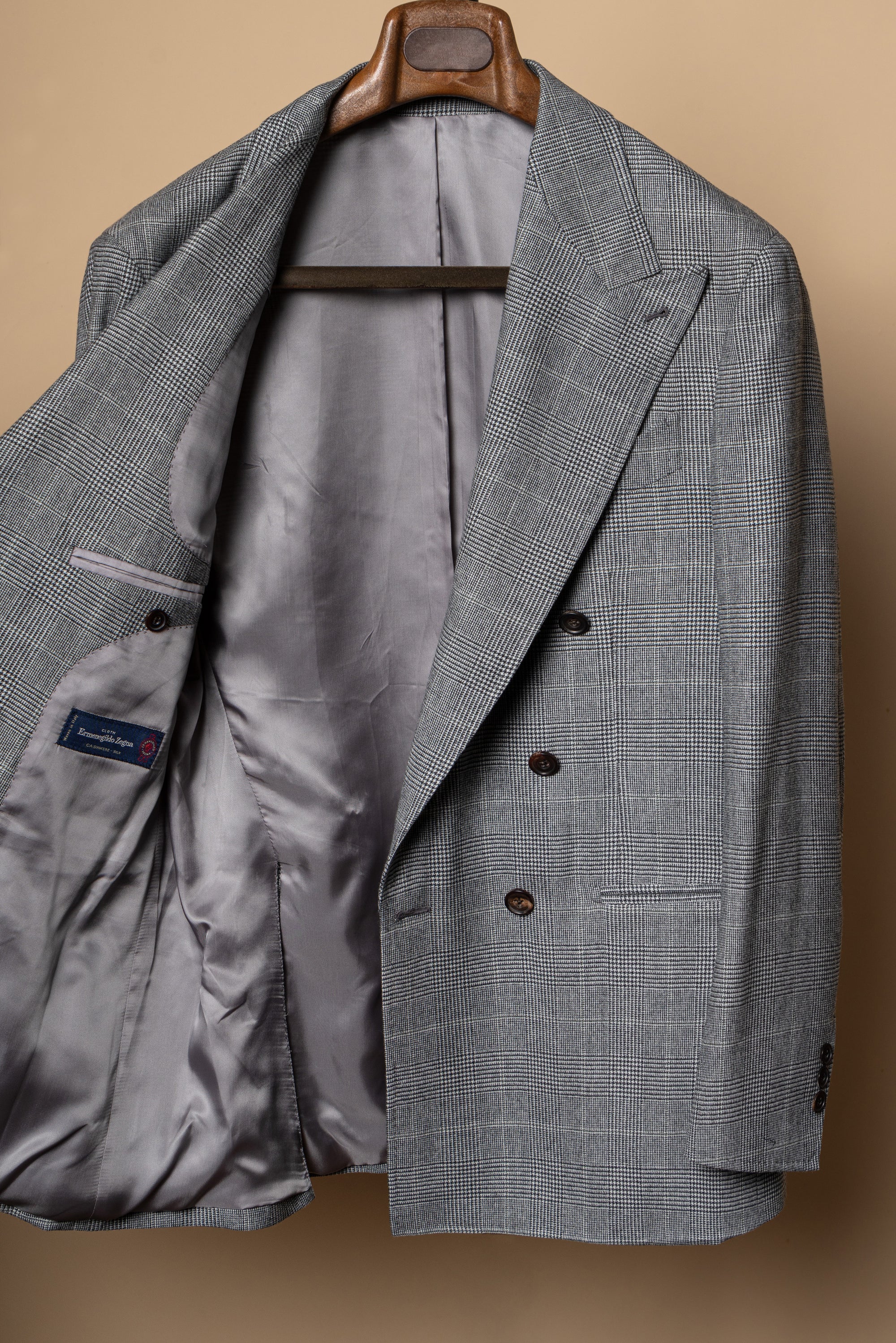 MTO Grey Glen Check Cashmere Silk Flannel Suit #344