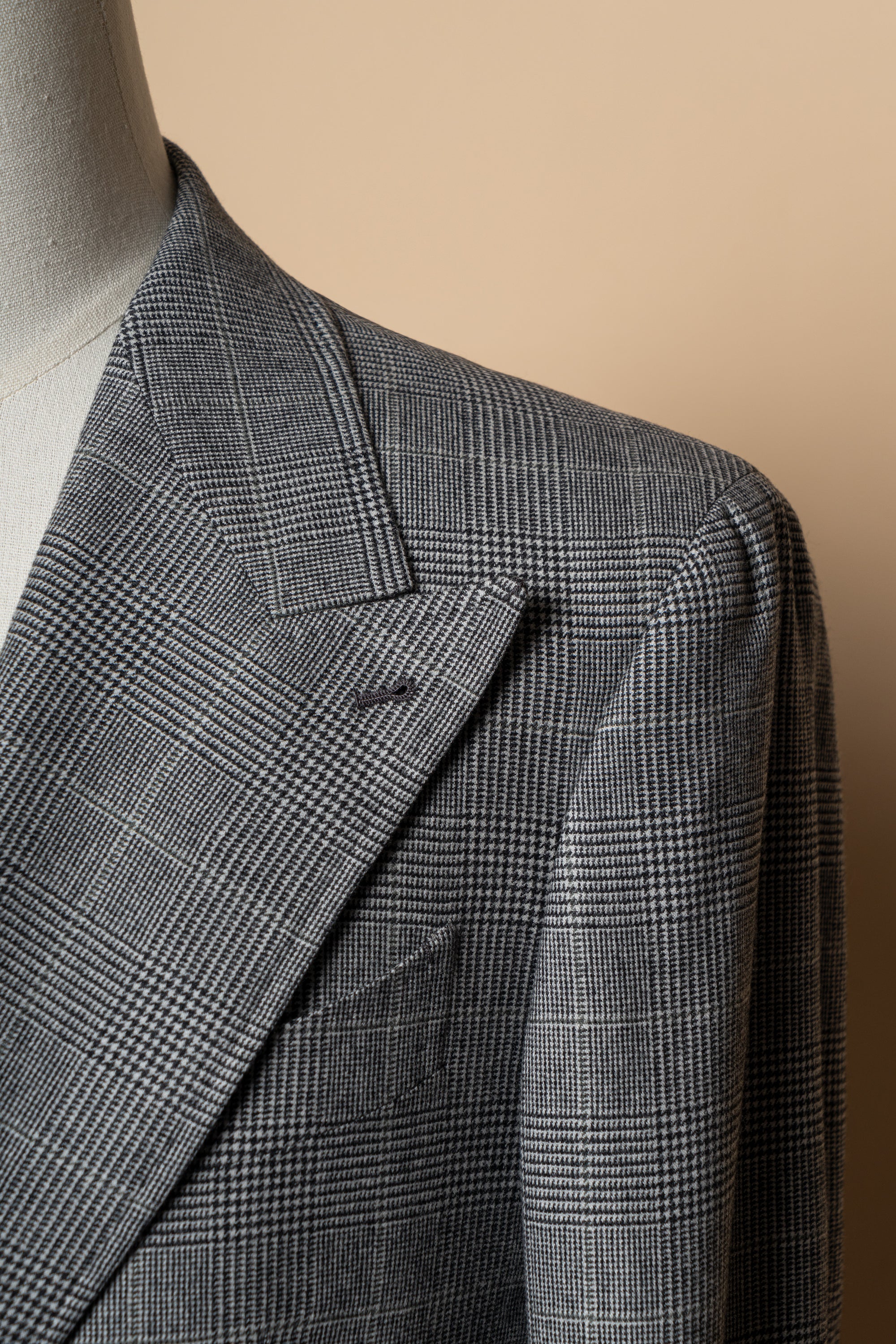 MTO Grey Glen Check Cashmere Silk Flannel Suit #344