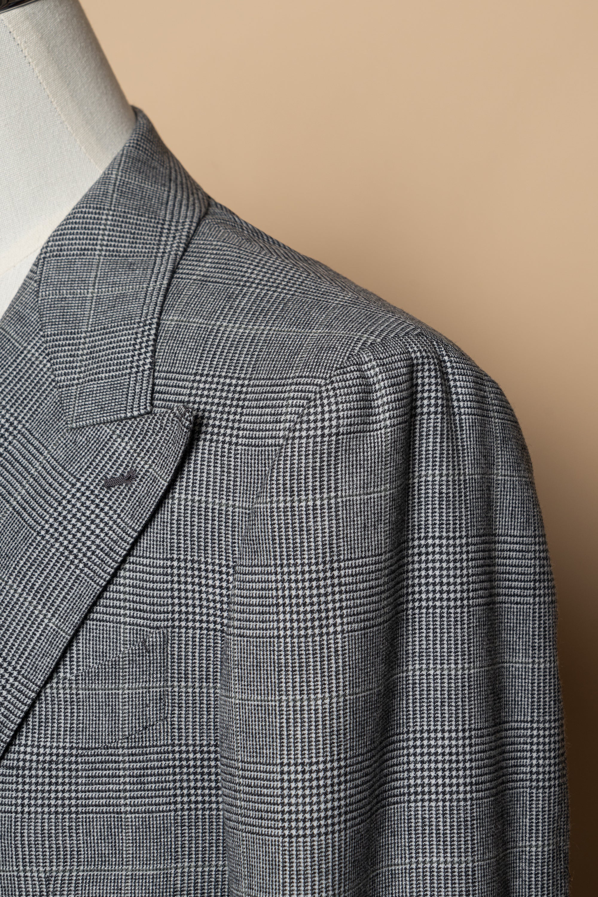 MTO Grey Glen Check Cashmere Silk Flannel Suit #344