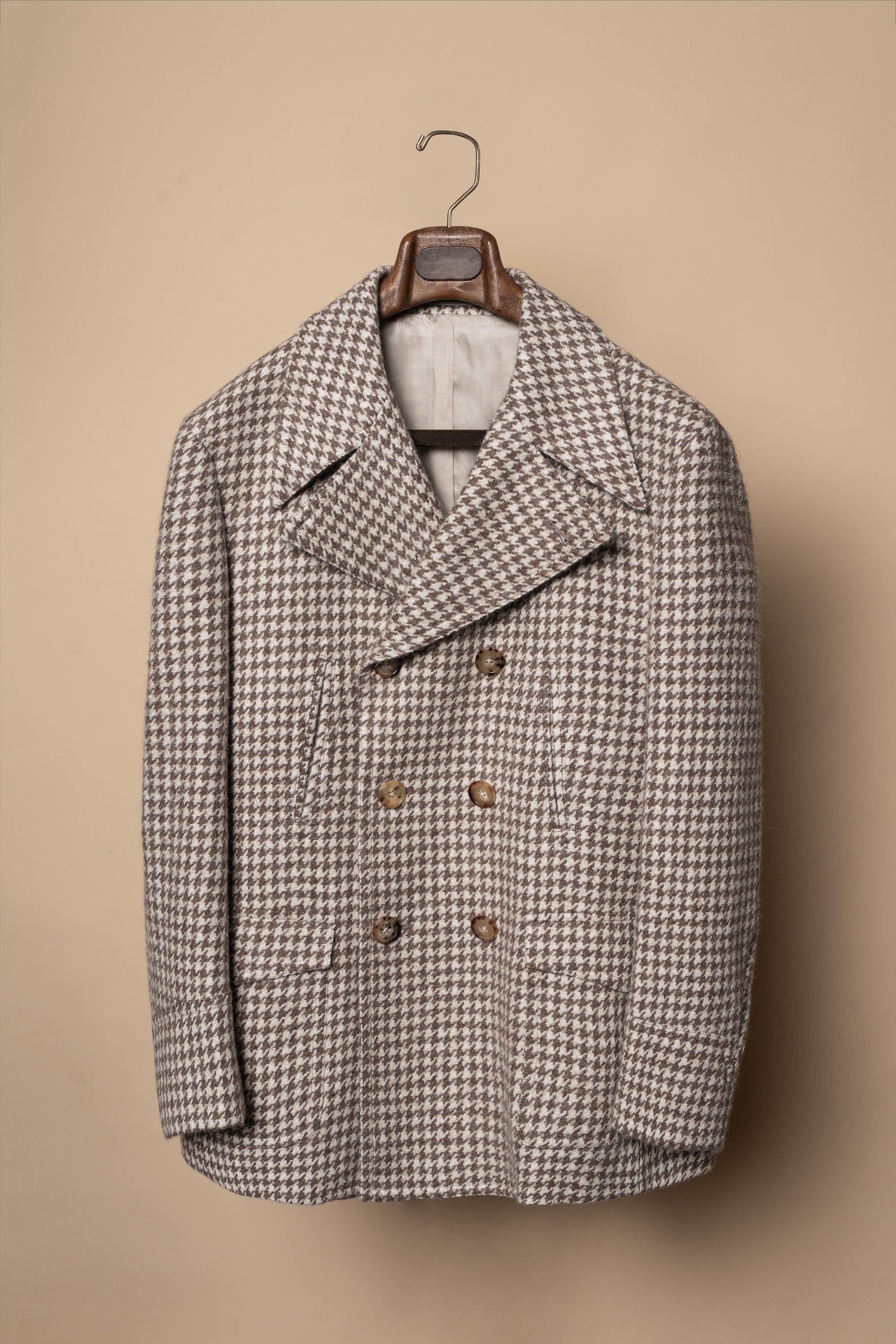 MTO Camel Houndstooth Camel Hair Peacoat #506
