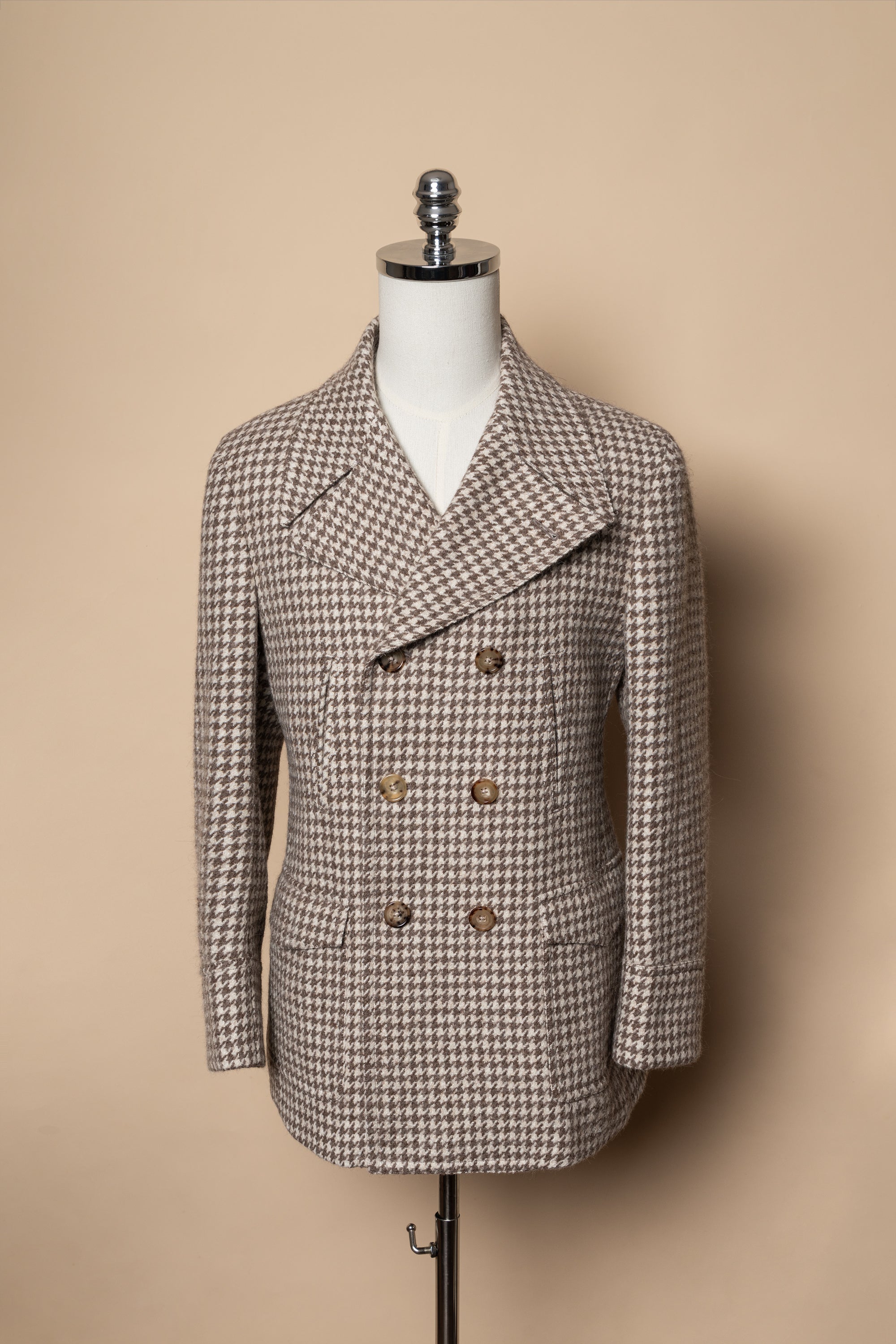 MTO Camel Houndstooth Camel Hair Peacoat #506