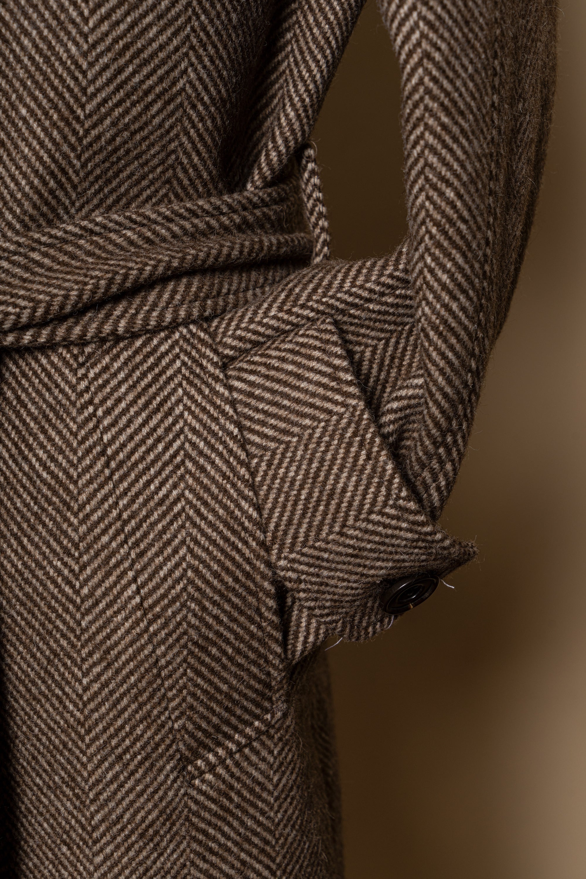 MTO Brown Herringbone Wool Balmacaan Coat #605