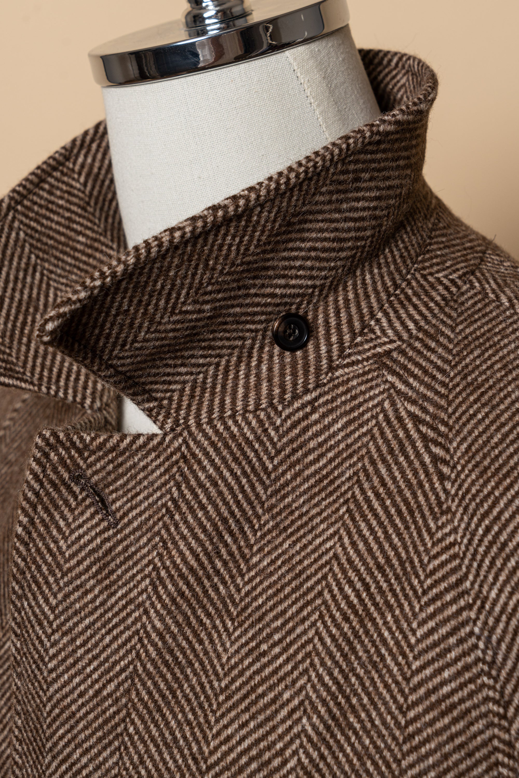 MTO Brown Herringbone Wool Balmacaan Coat #605