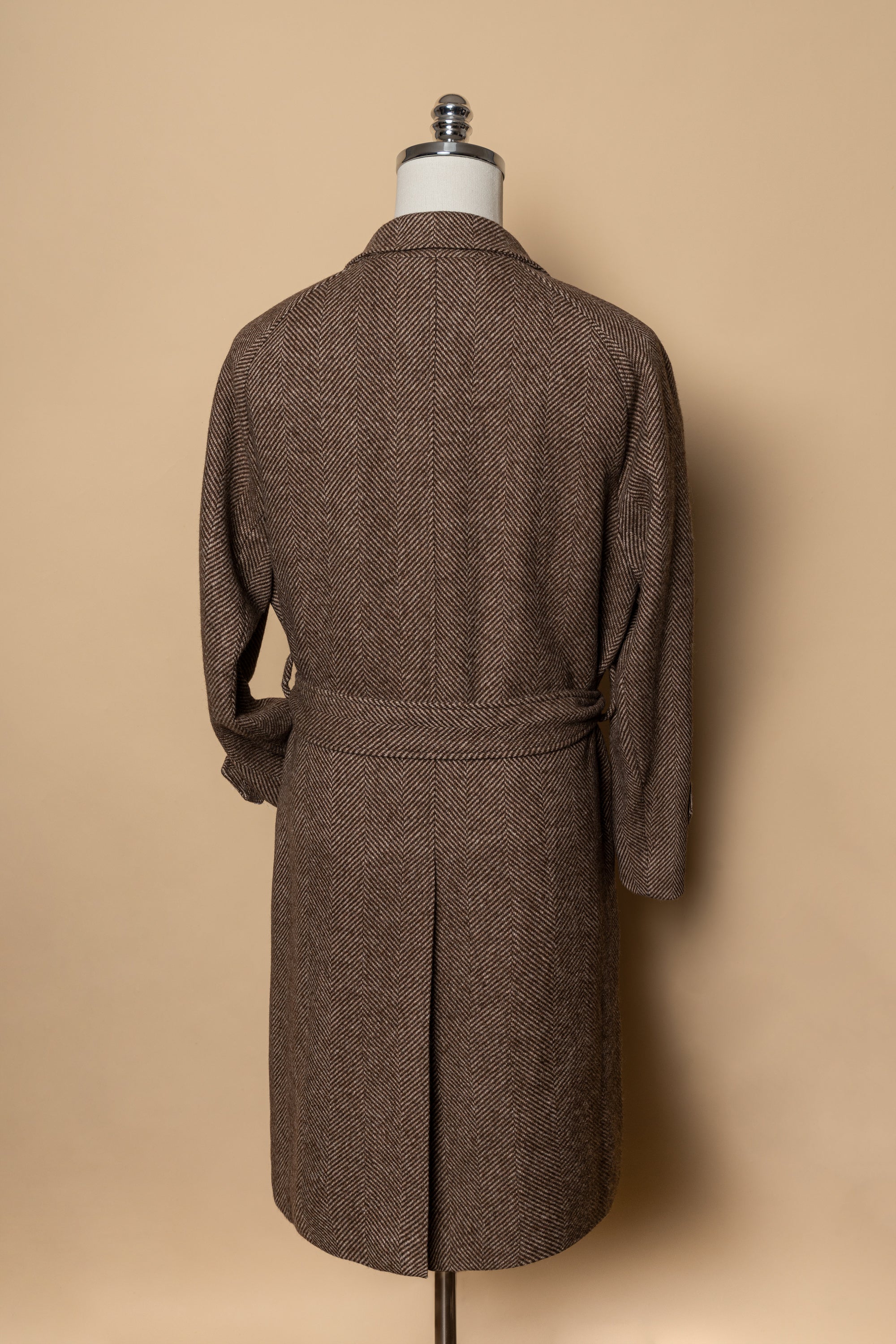 MTO Brown Herringbone Wool Balmacaan Coat #605