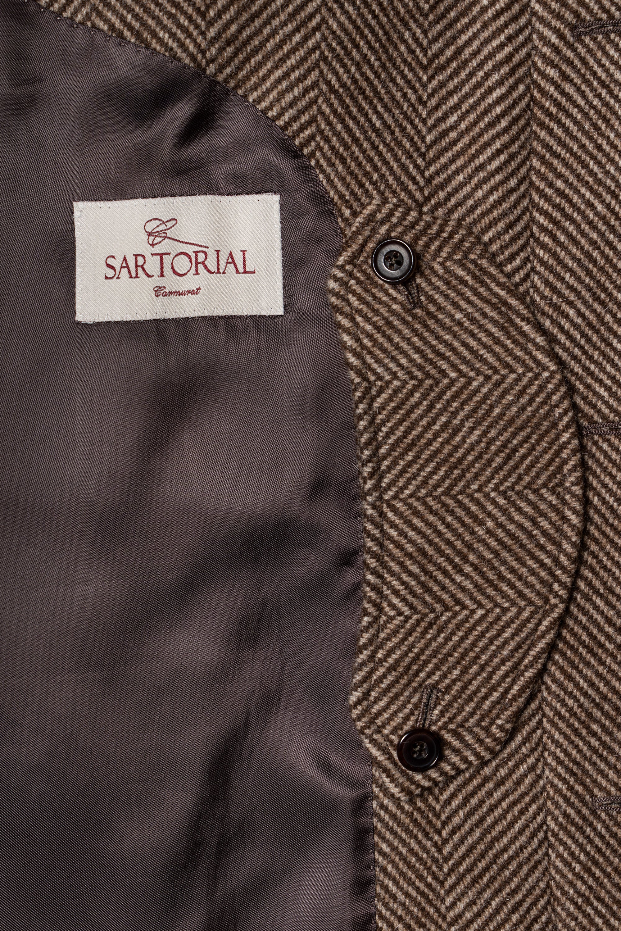 MTO Brown Herringbone Wool Balmacaan Coat #605