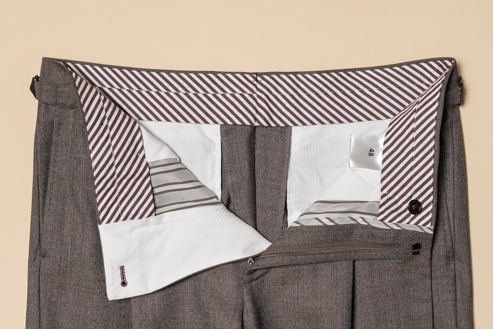 Taupe Worsted Wool Sharkskin Trousers #479