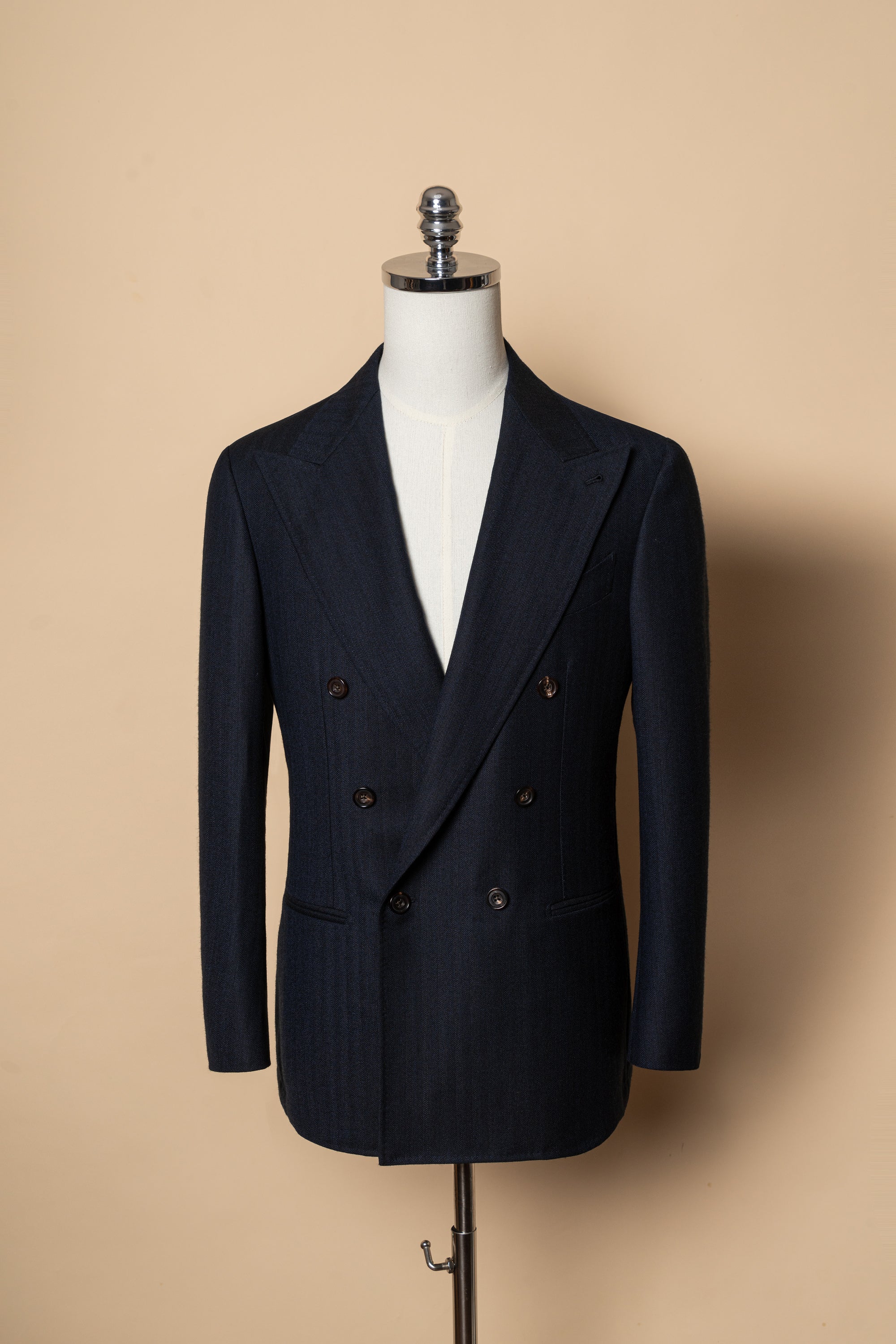 MTO Navy Herringbone Wool Suit #387