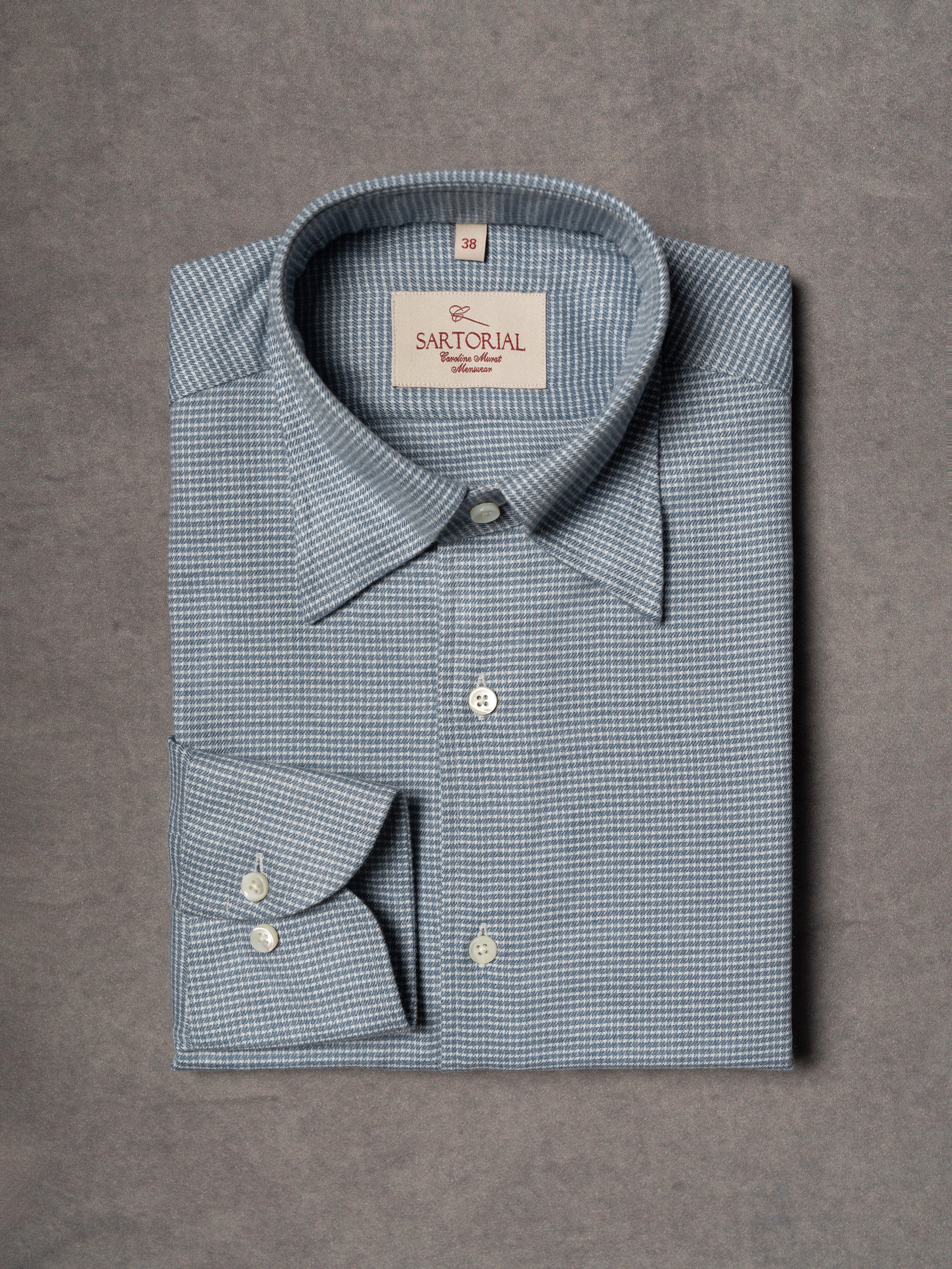 MTO Blue Houndstooth Cotton Shirt
