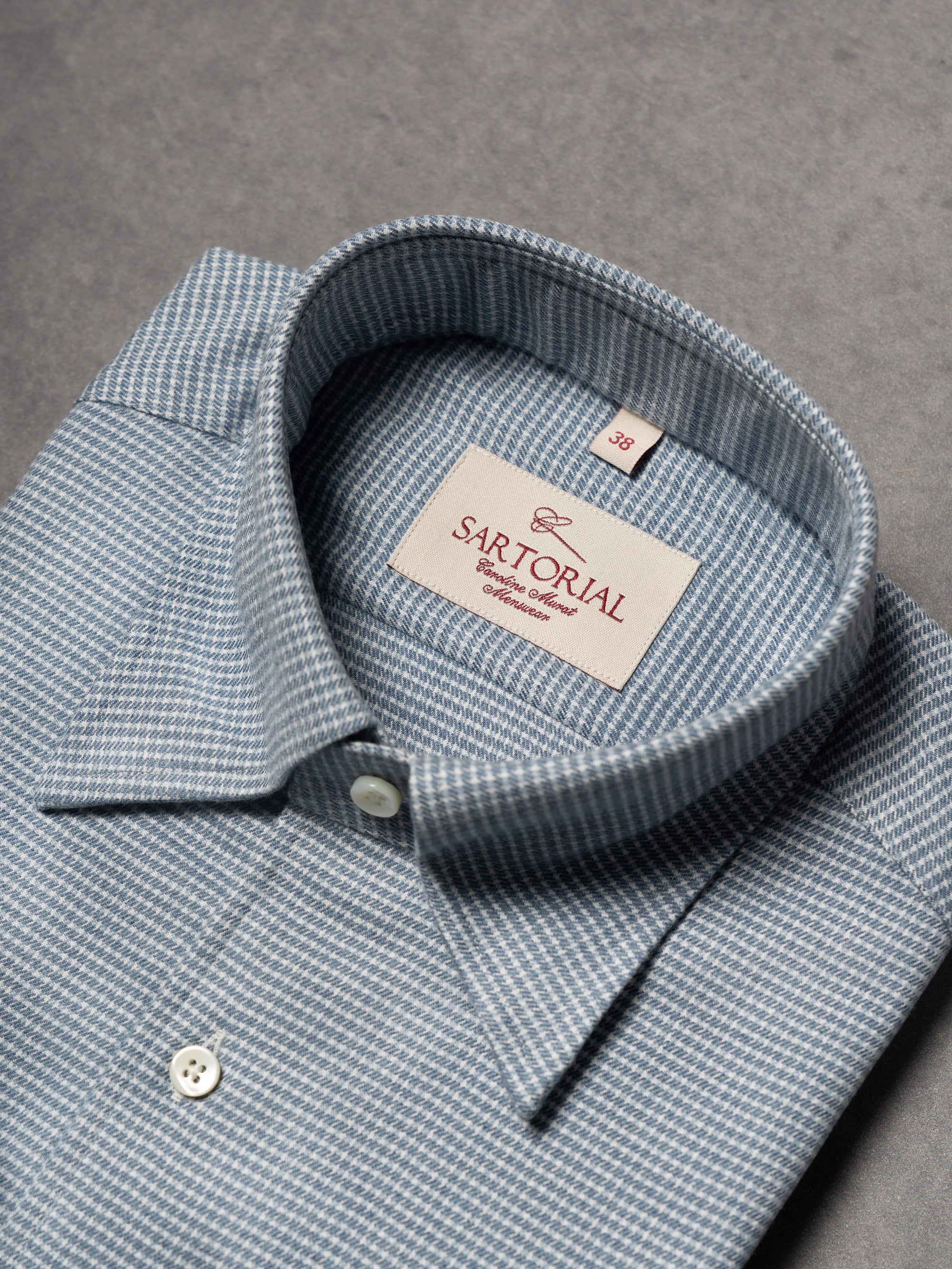 MTO Blue Houndstooth Cotton Shirt