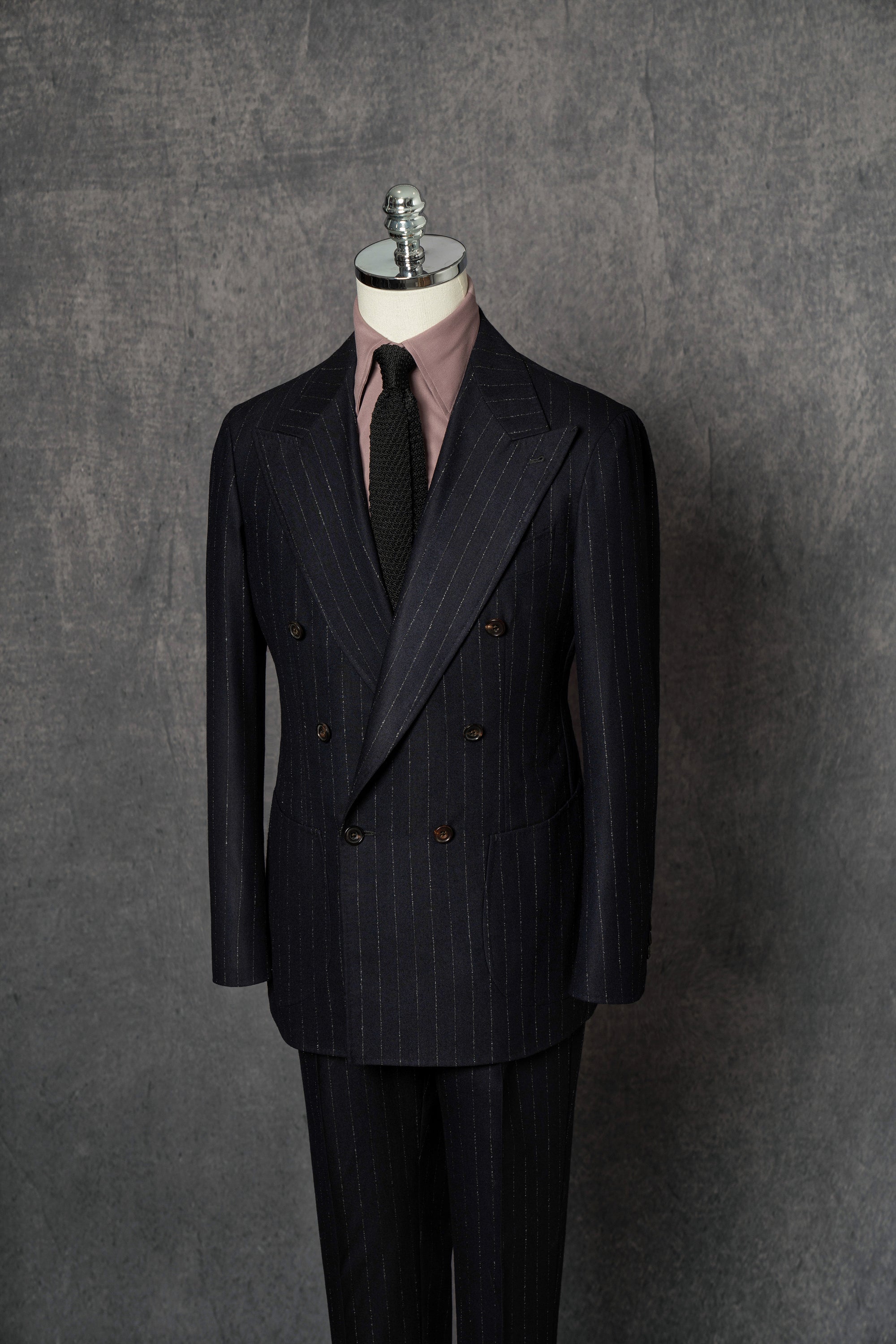 Navy Dotted Stripe Flannel Suit #19