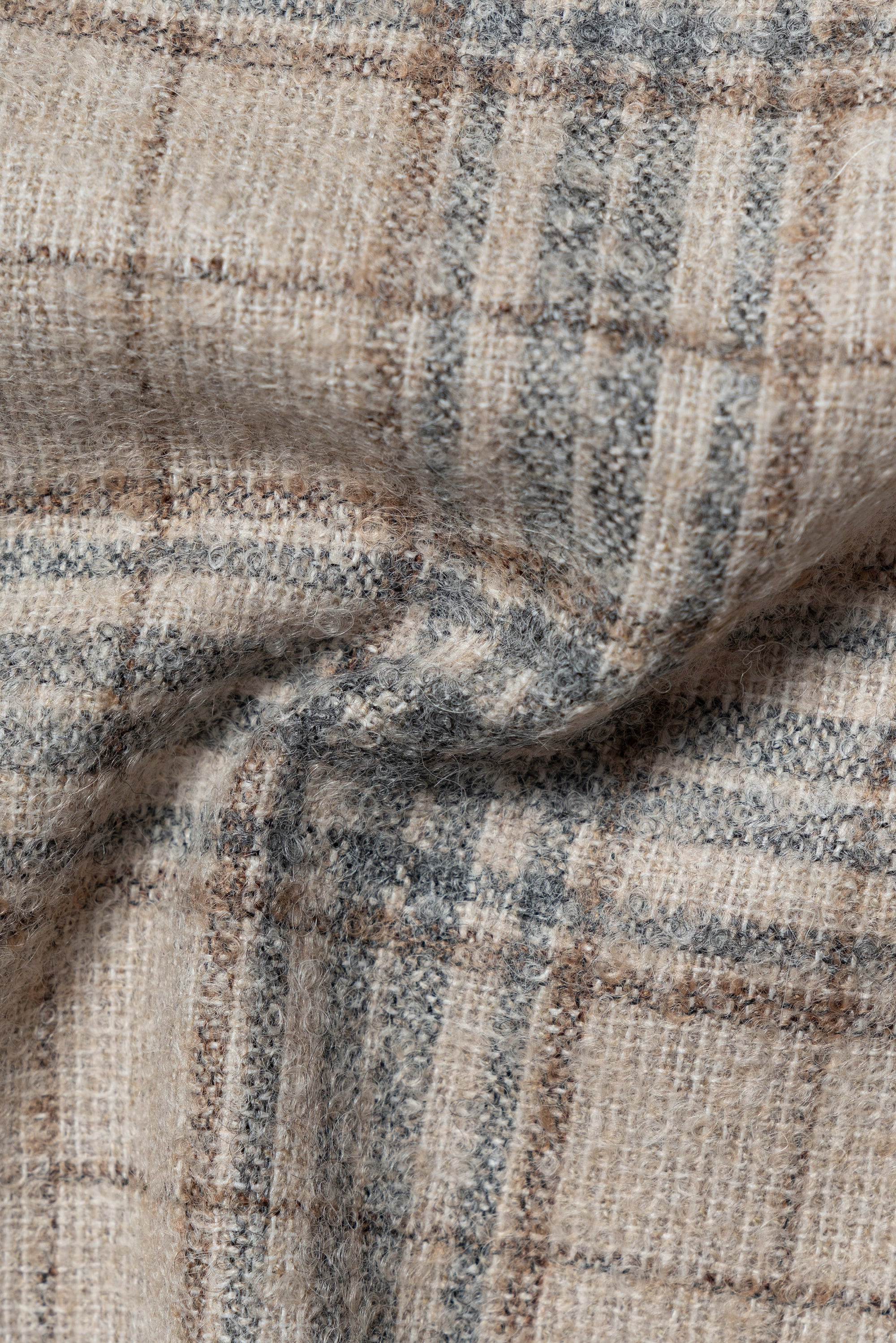 Cream Plaid Camel Hair Wool Jacket