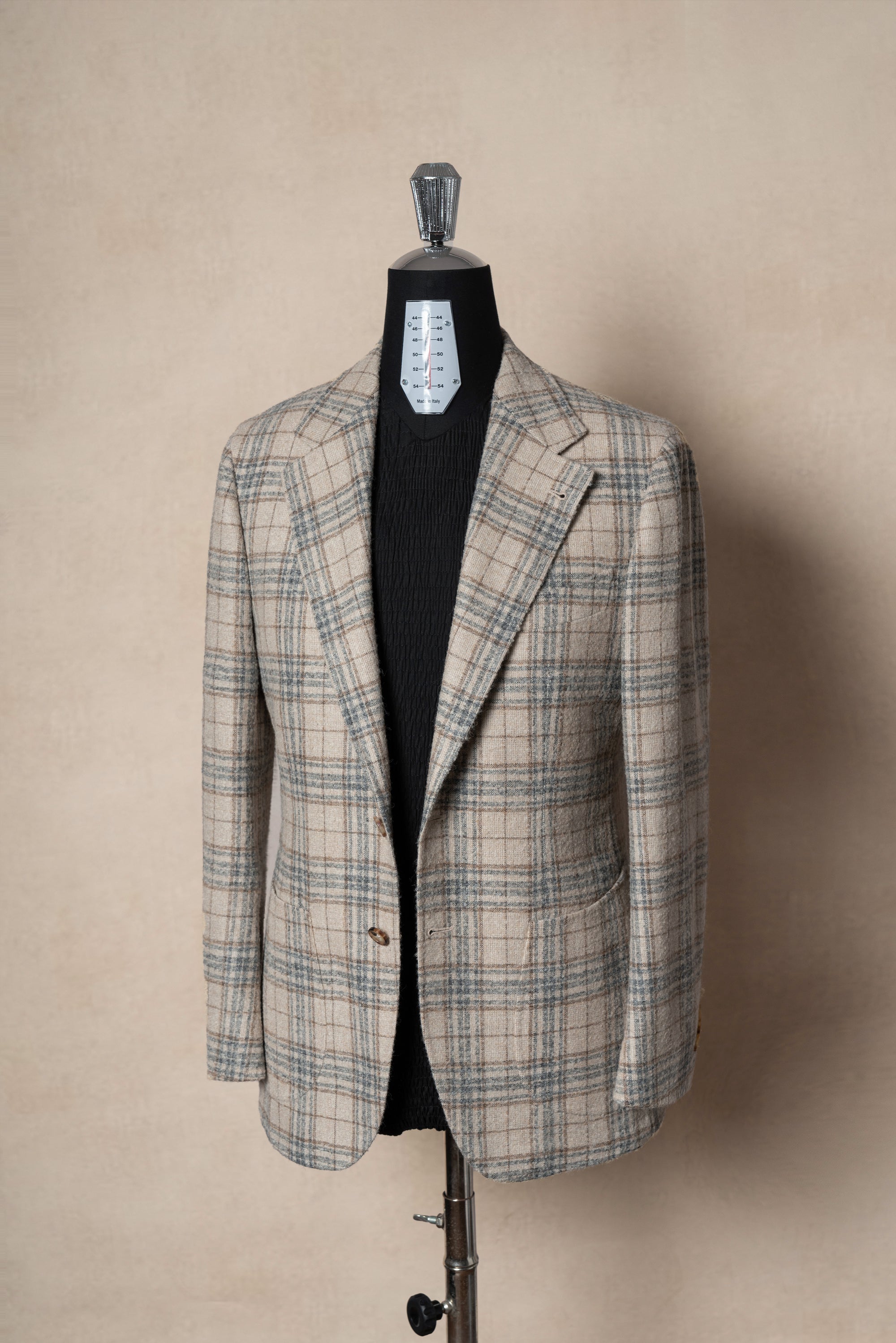 Cream Plaid Camel Hair Wool Jacket