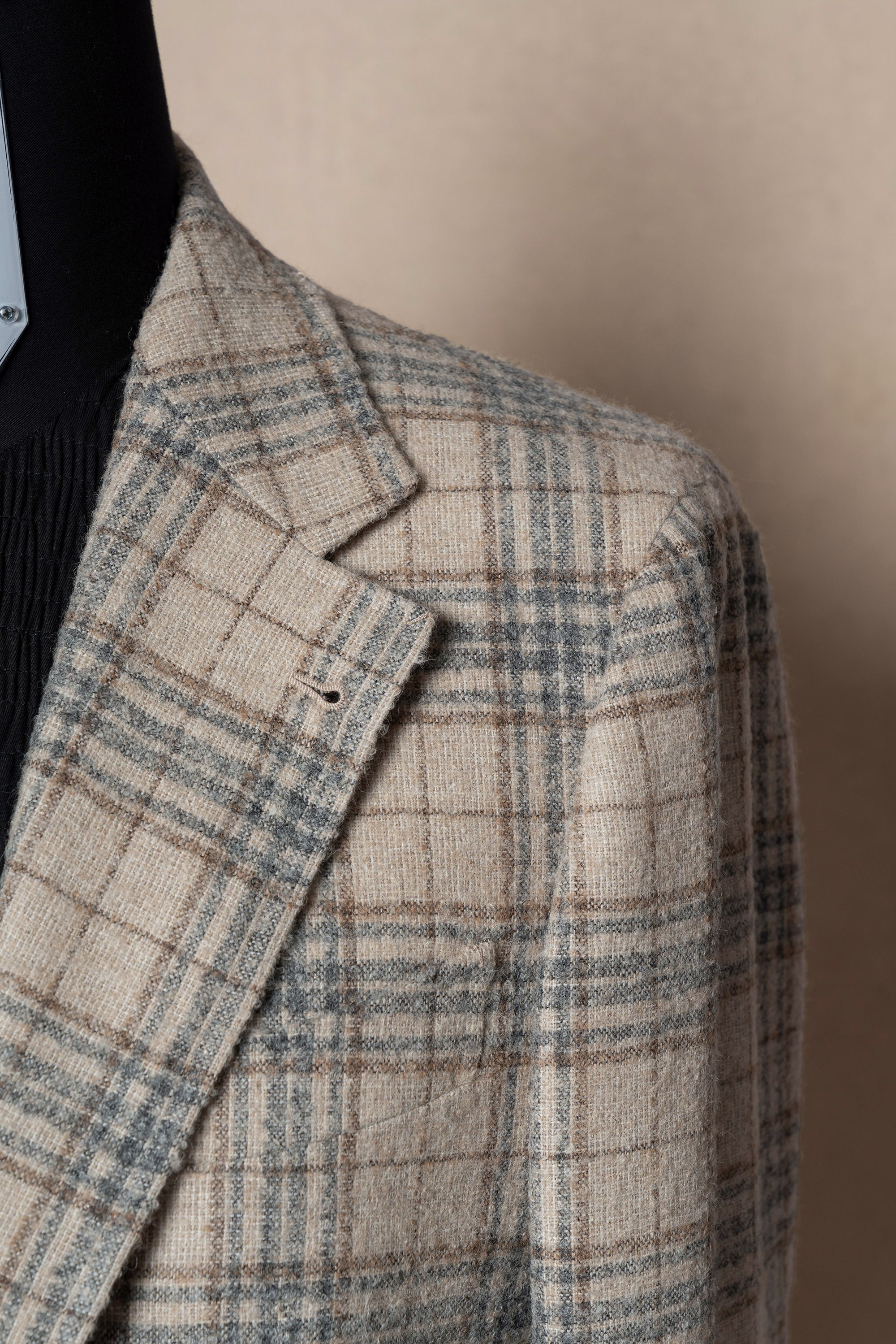 Cream Plaid Camel Hair Wool Jacket
