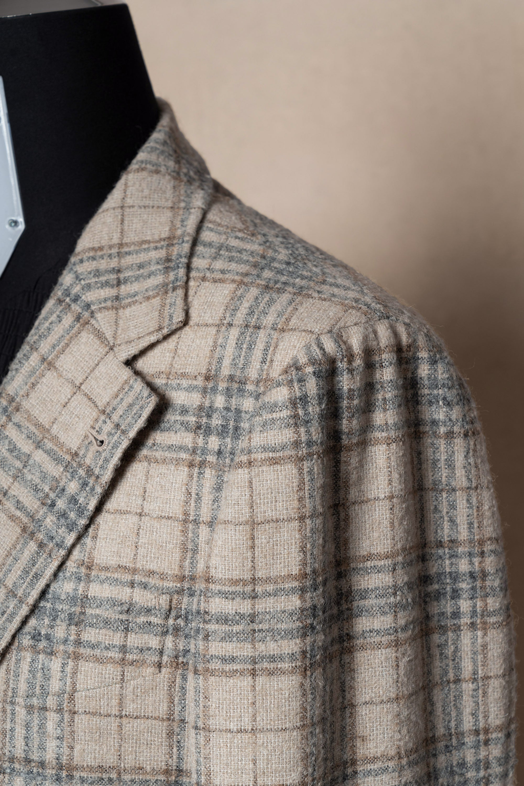 Cream Plaid Camel Hair Wool Jacket