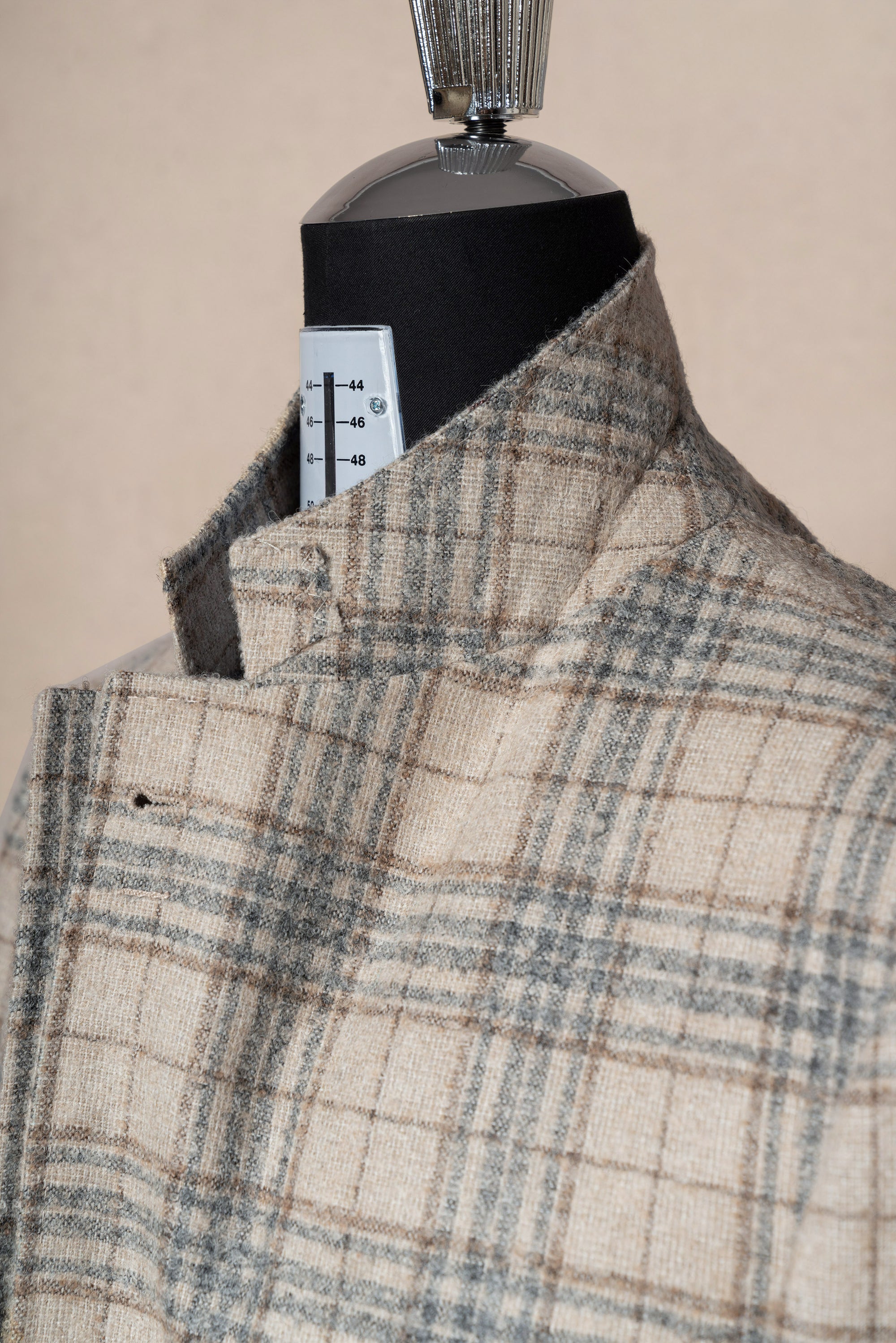 Cream Plaid Camel Hair Wool Jacket