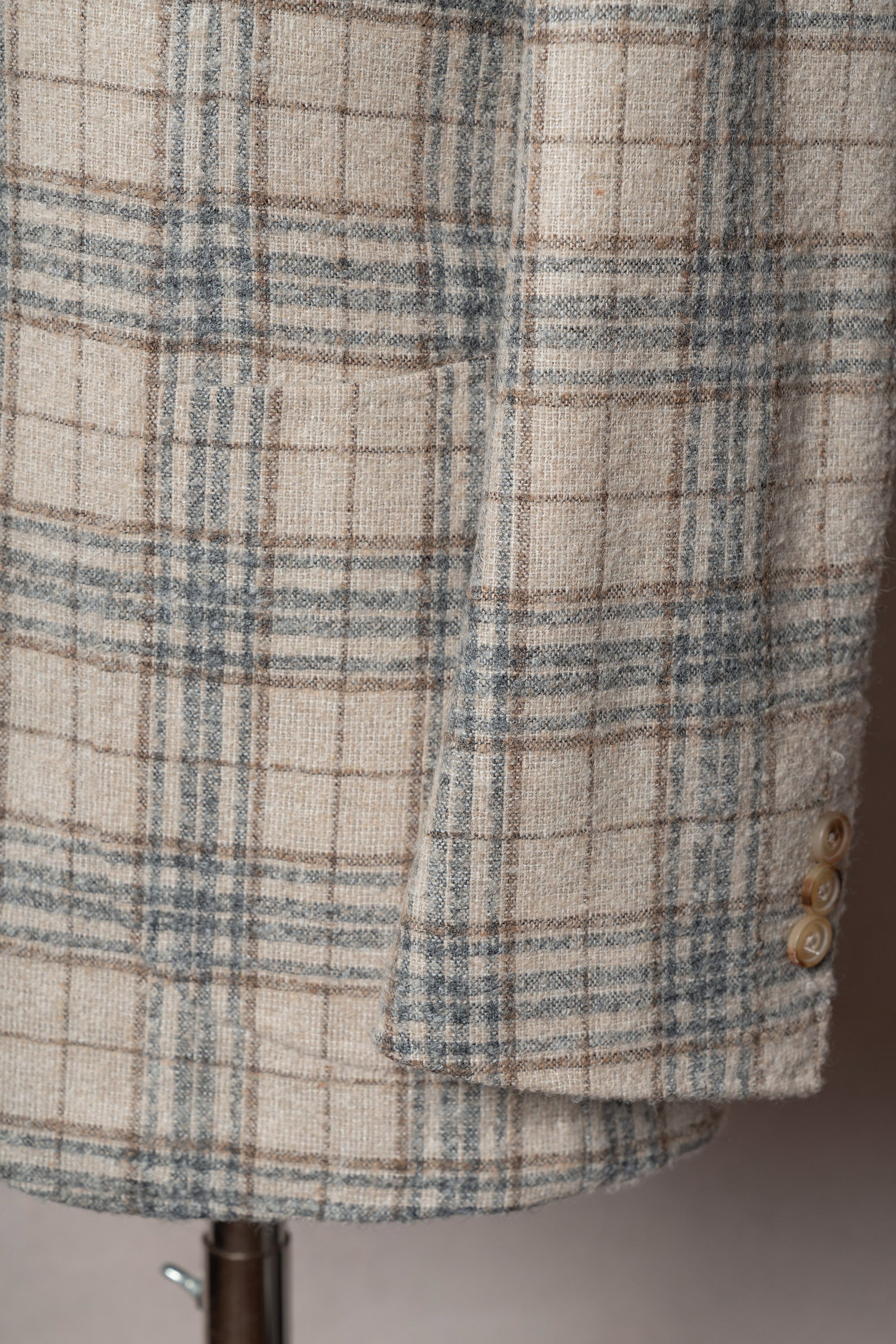 Cream Plaid Camel Hair Wool Jacket
