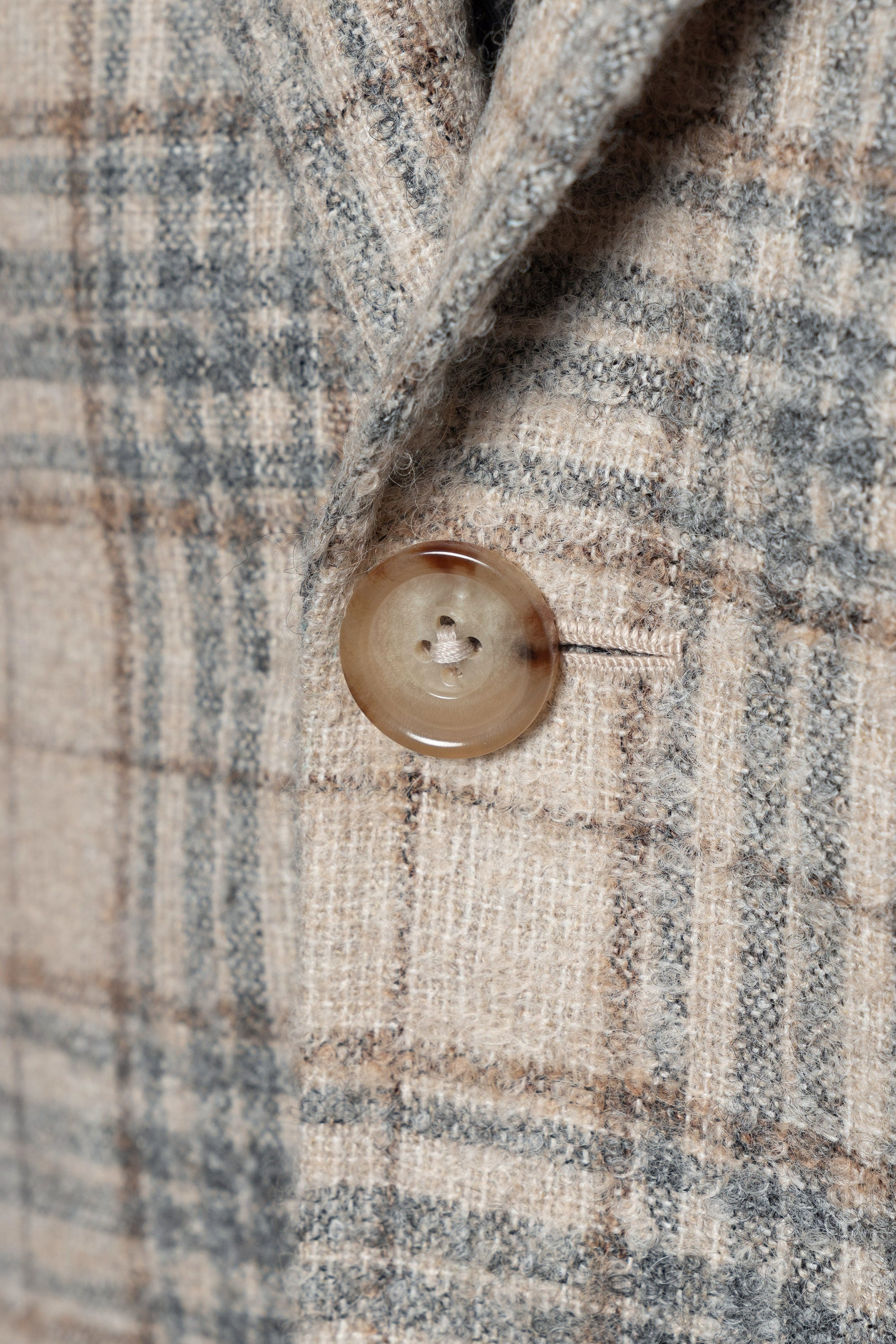 Cream Plaid Camel Hair Wool Jacket