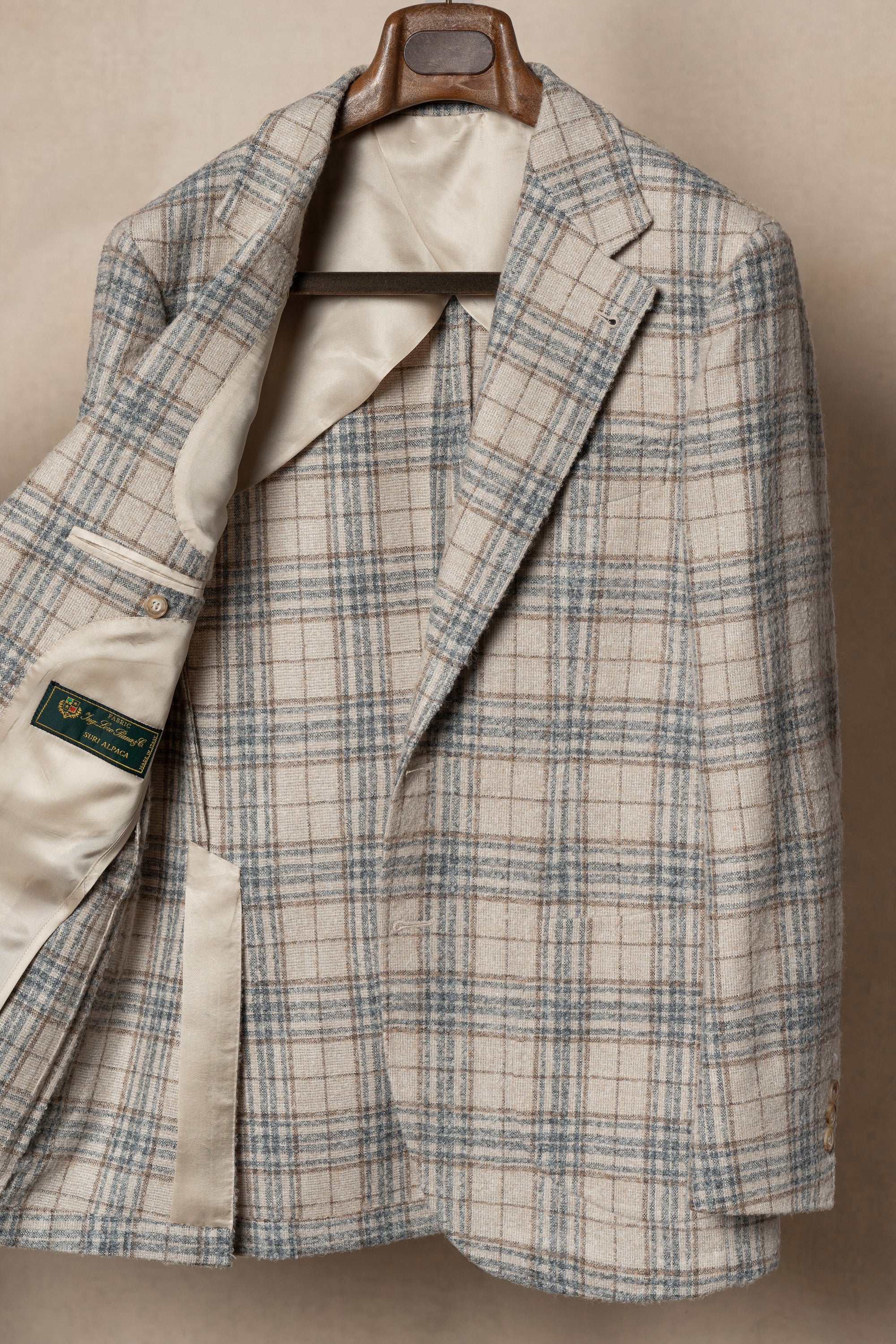 Cream Plaid Camel Hair Wool Jacket