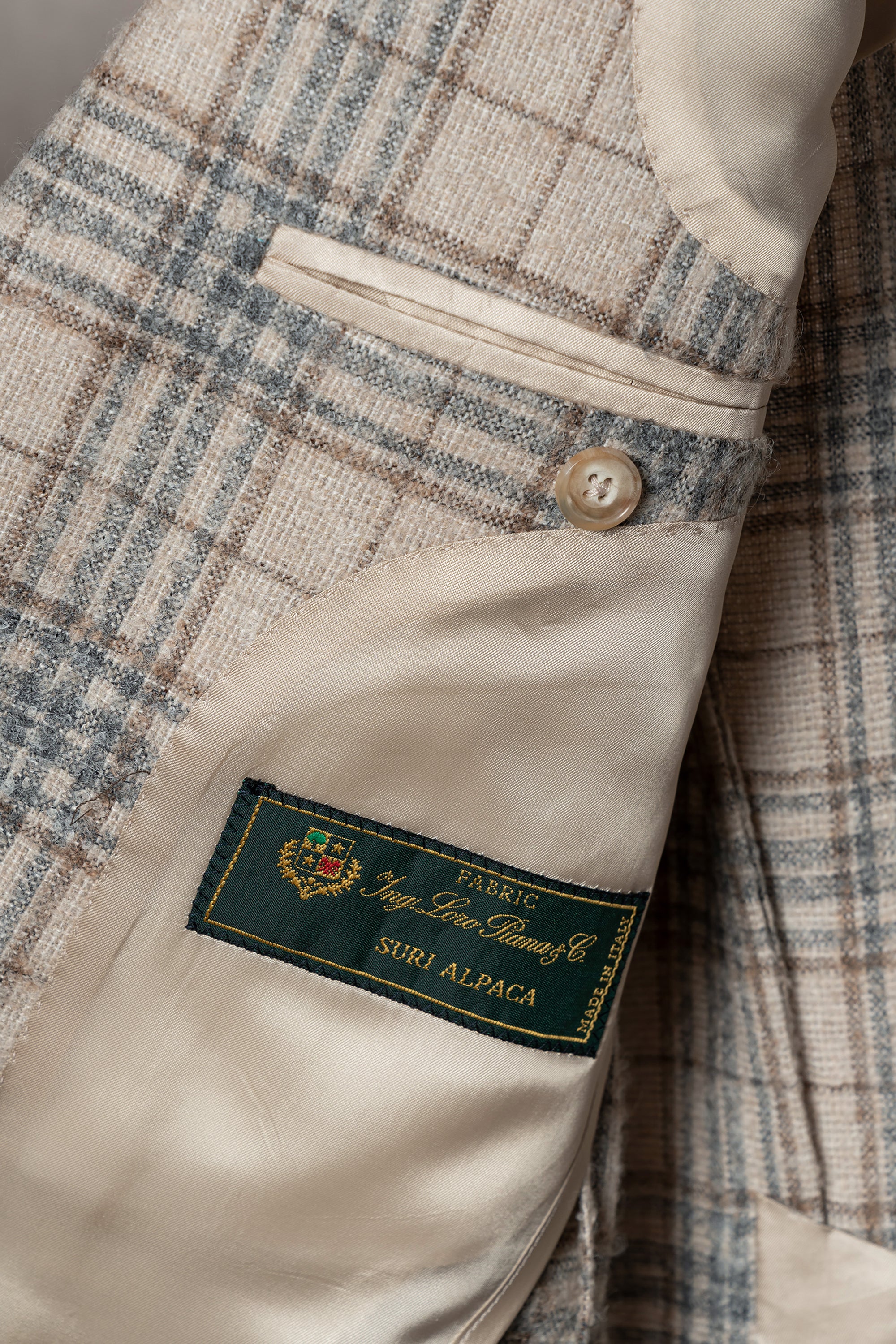 Cream Plaid Camel Hair Wool Jacket
