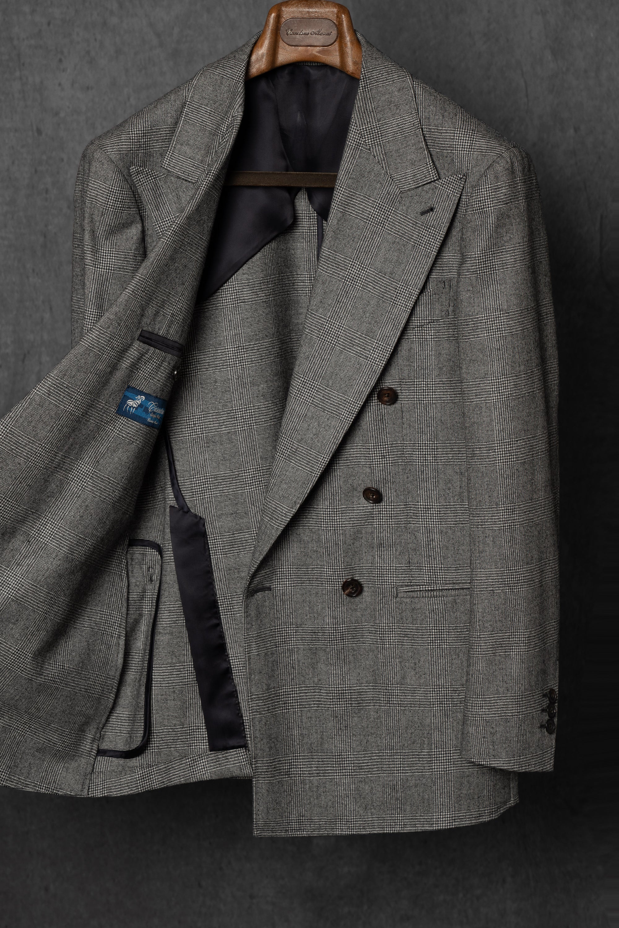 MTO Black and White Glen Check Worsted Flannel Suit #33