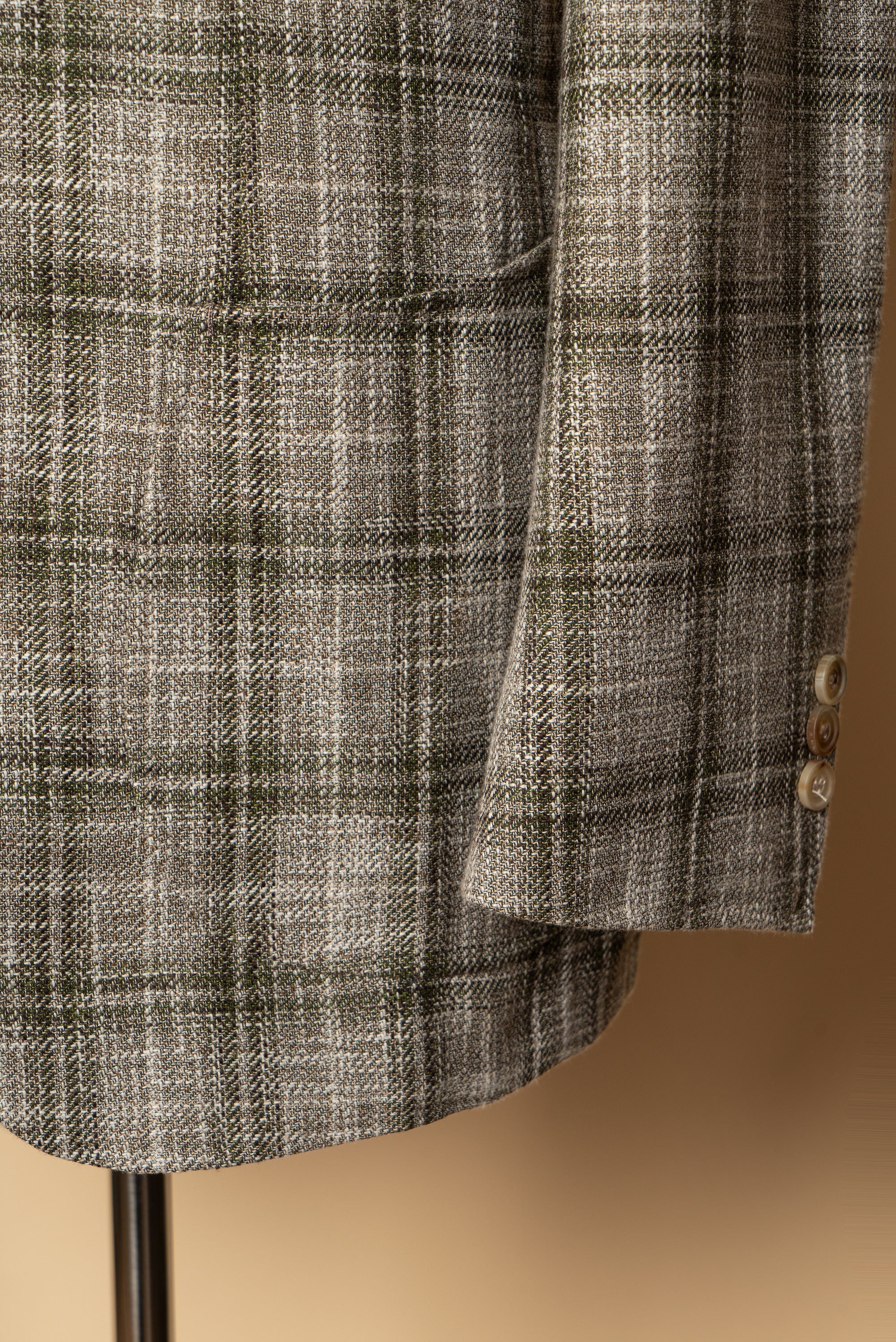 MTO Green Tan Windowpane Linen Wool Jacket #602