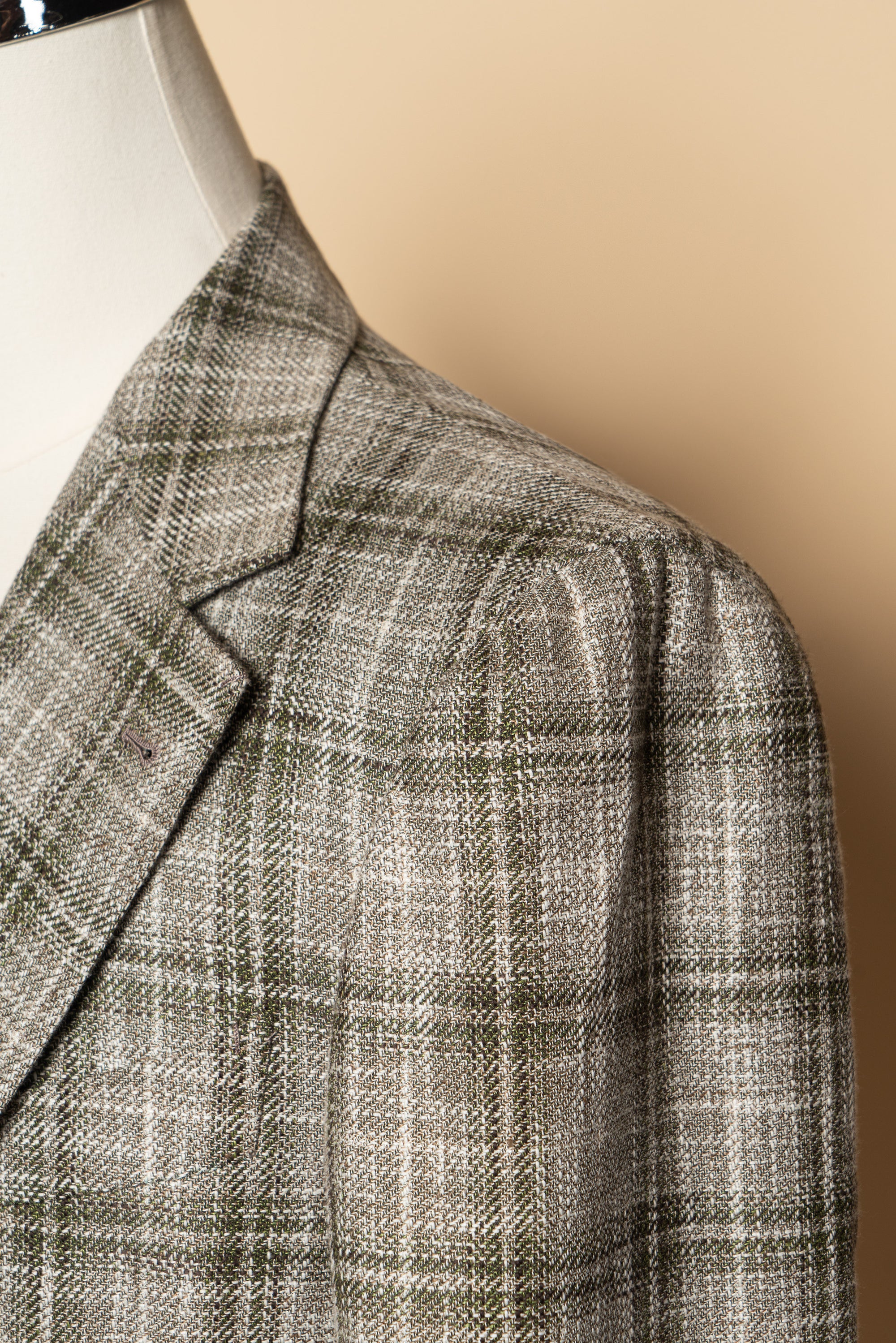 MTO Green Tan Windowpane Linen Wool Jacket #602