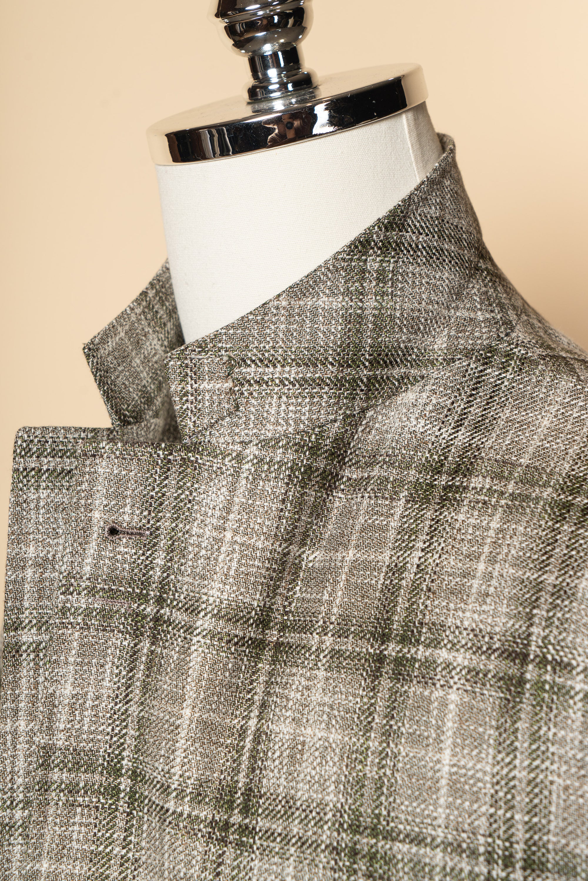 MTO Green Tan Windowpane Linen Wool Jacket #602
