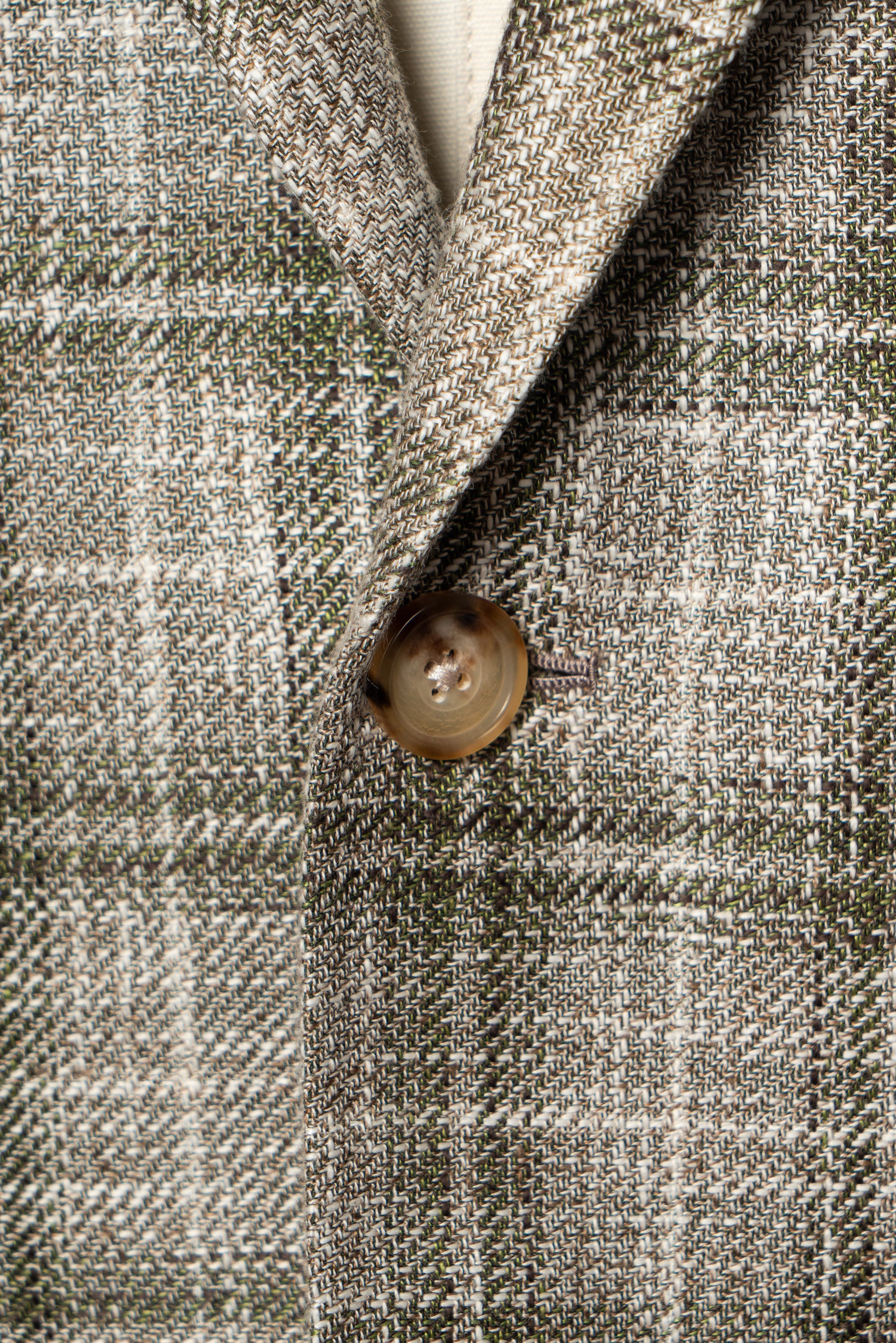 MTO Green Tan Windowpane Linen Wool Jacket #602