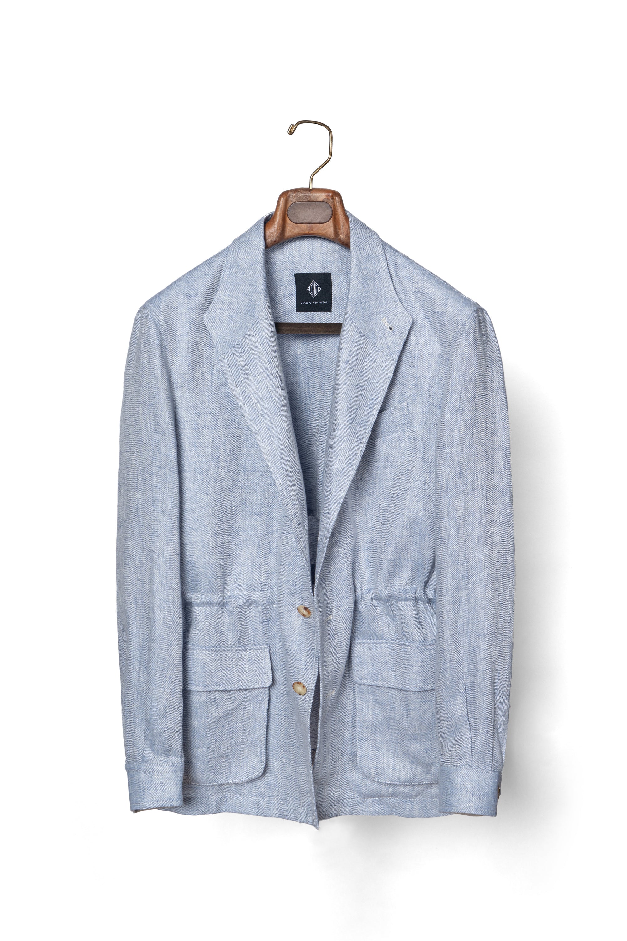 Pale Blue Herringbone Linen Teba Jacket #219