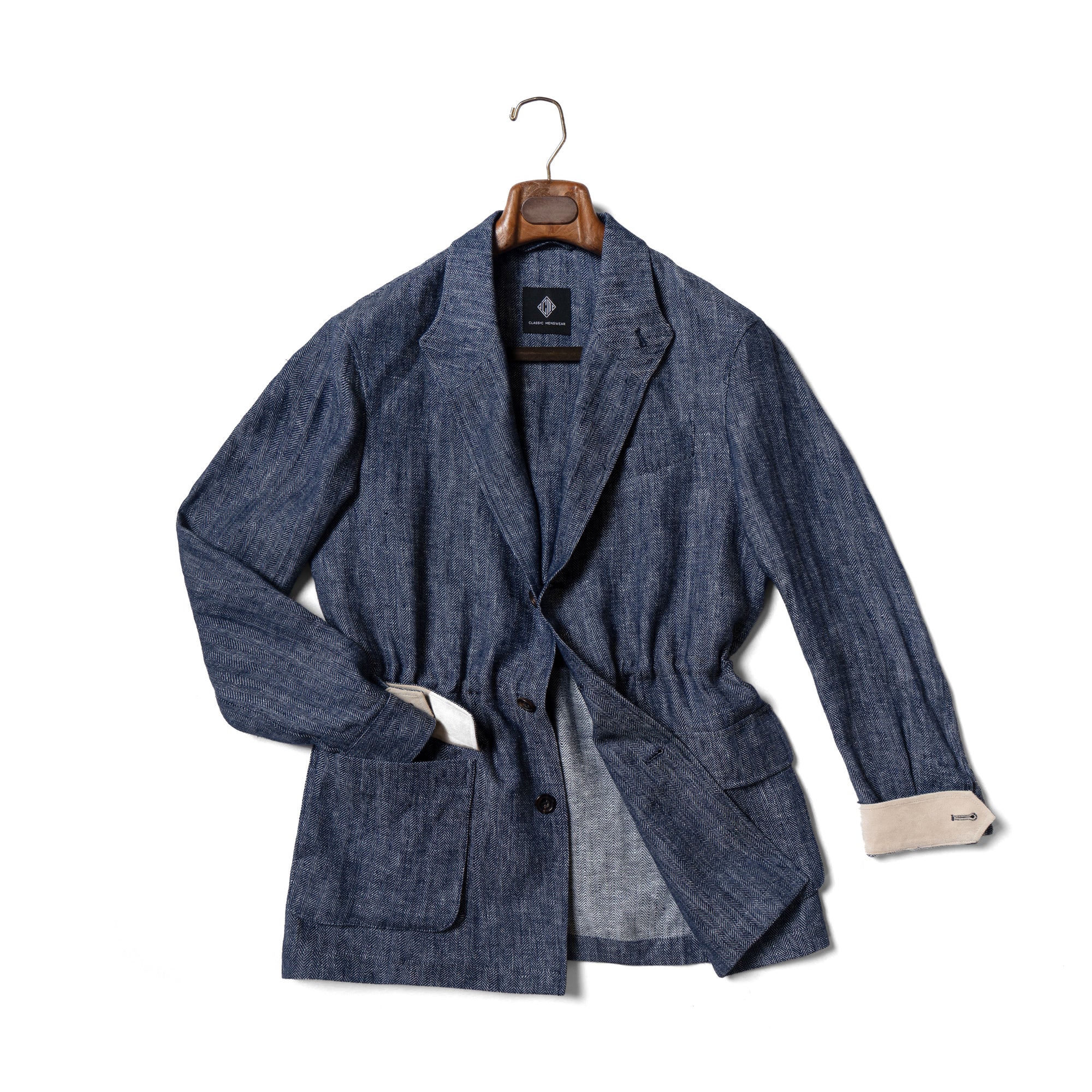 Indigo Herringbone Linen Teba Jacket #228
