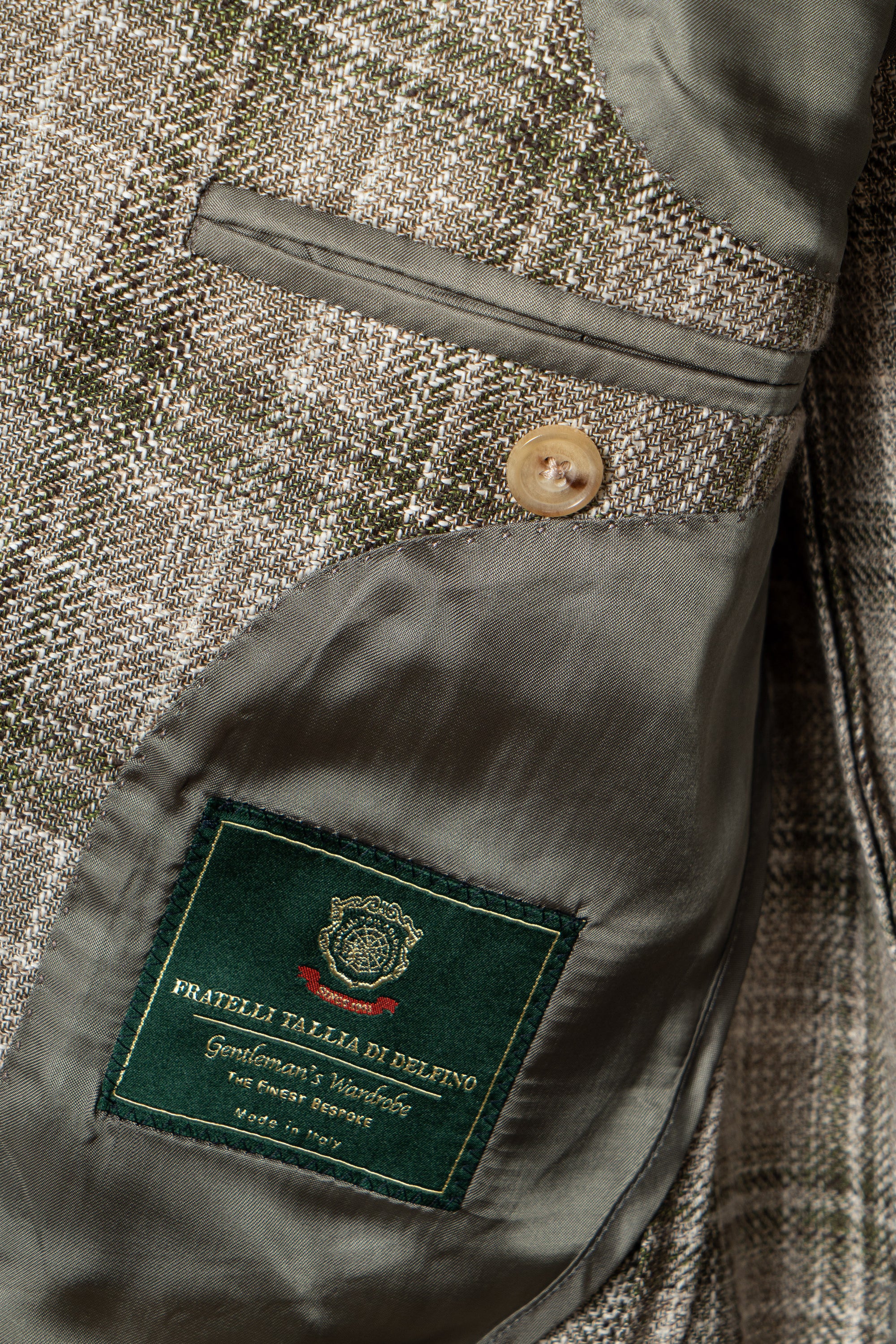 MTO Green Tan Windowpane Linen Wool Jacket #602