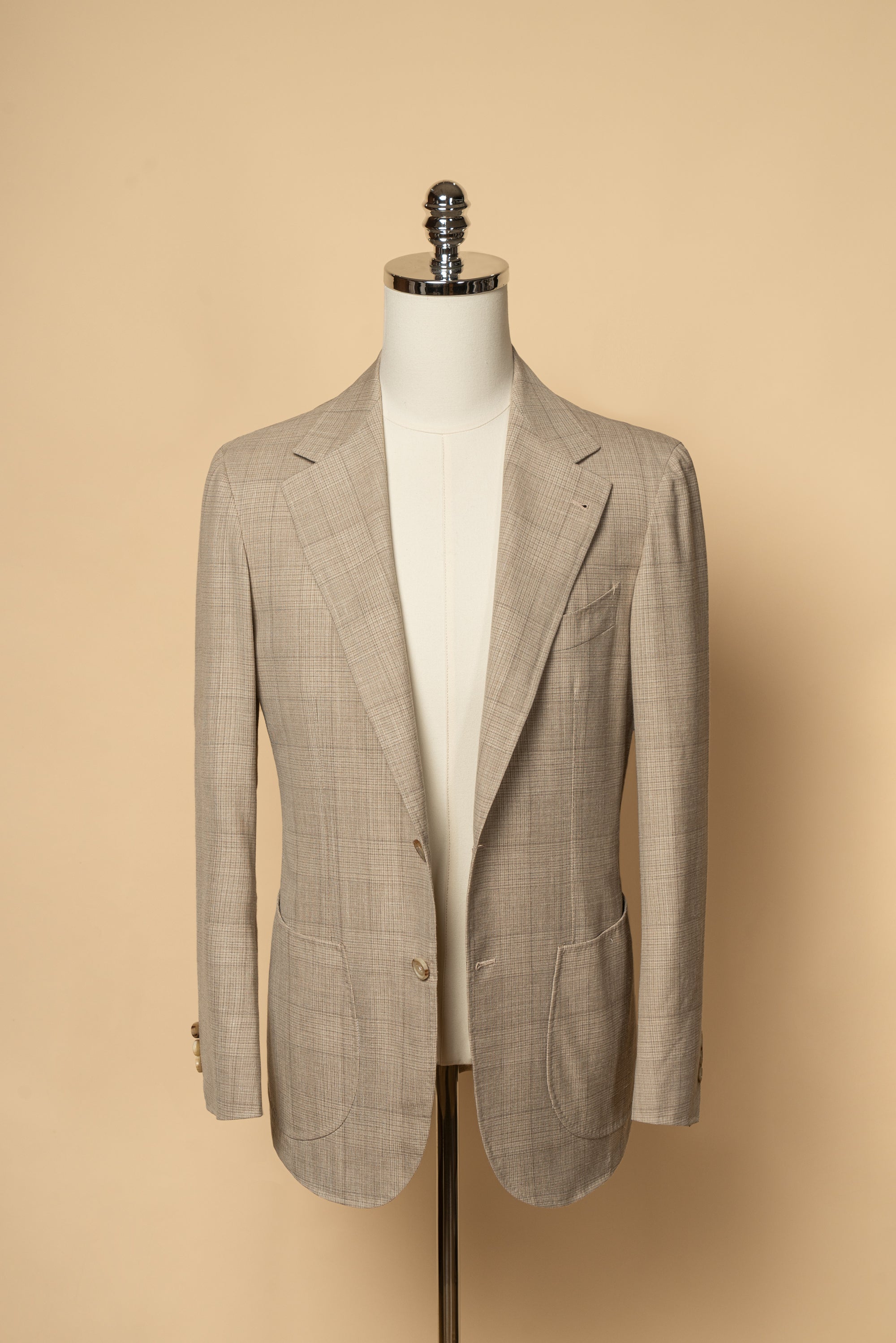 MTO Cream Glen Check Silk Linen Wool Jacket