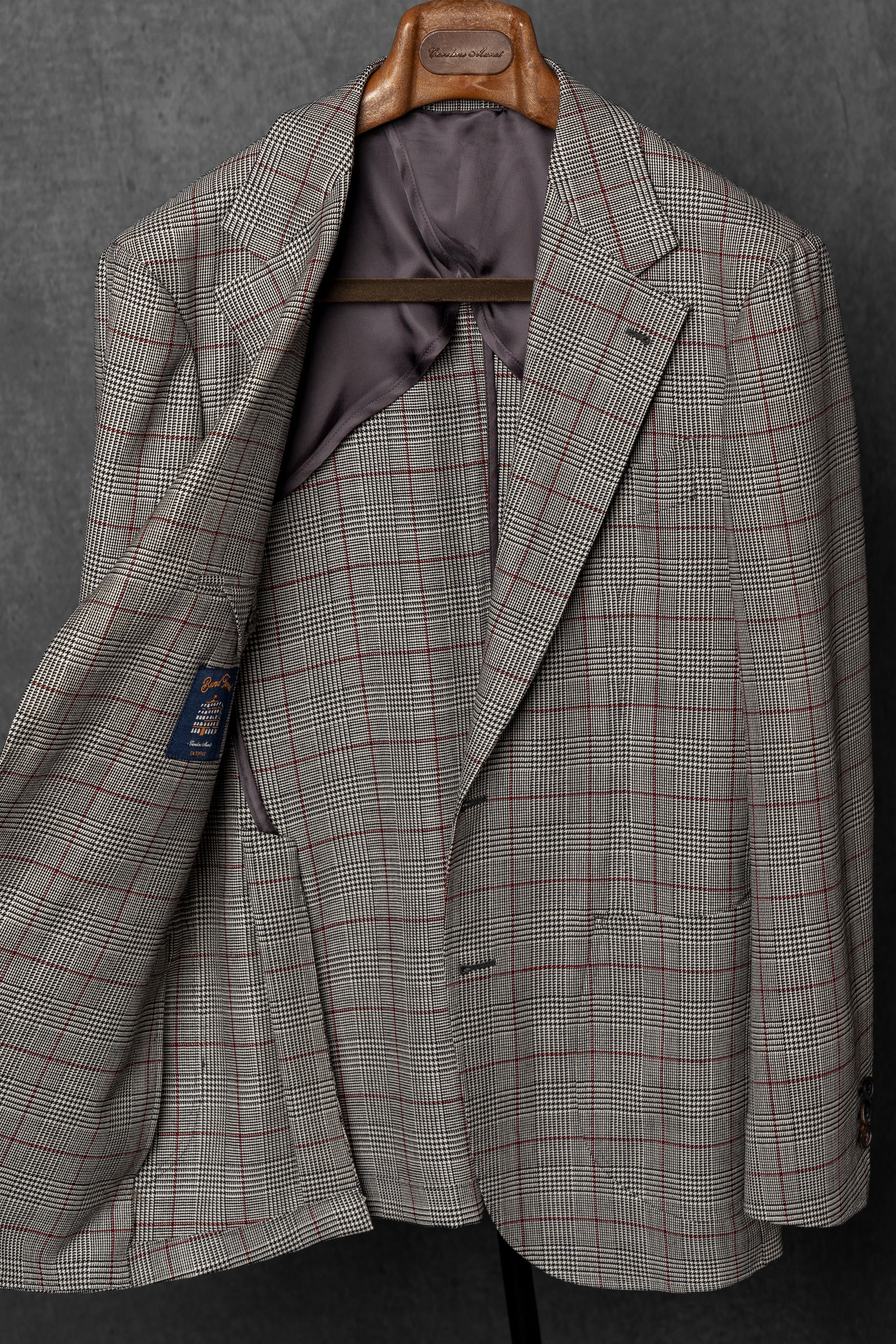 MTO Glen Check Red Overcheck Tweed Jacket #6
