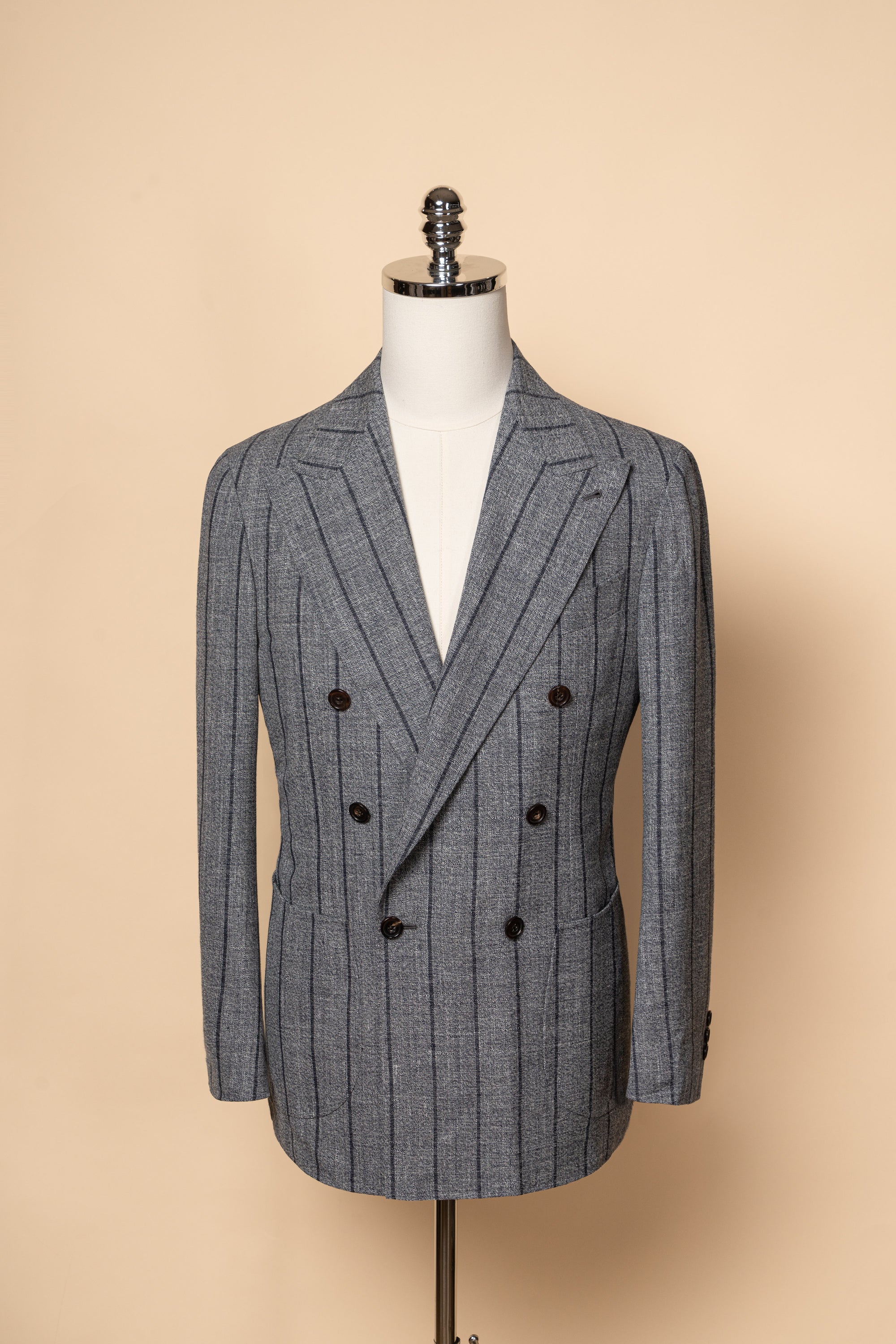 MTO Snow Grey Stripe Wool Linen Suit