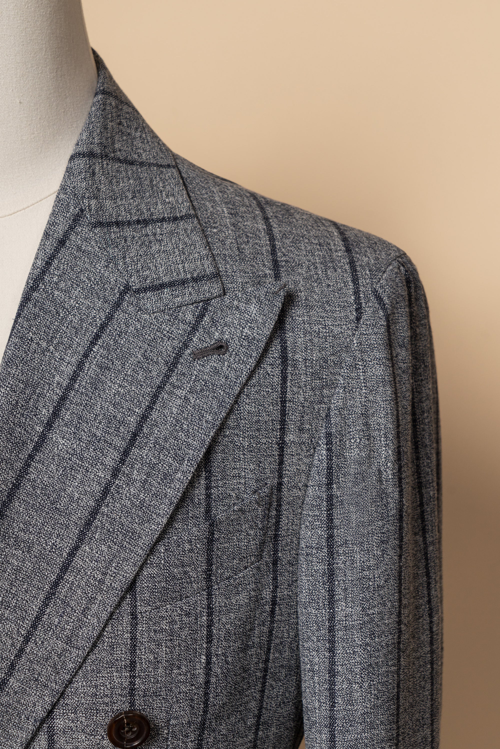 MTO Snow Grey Stripe Wool Linen Suit