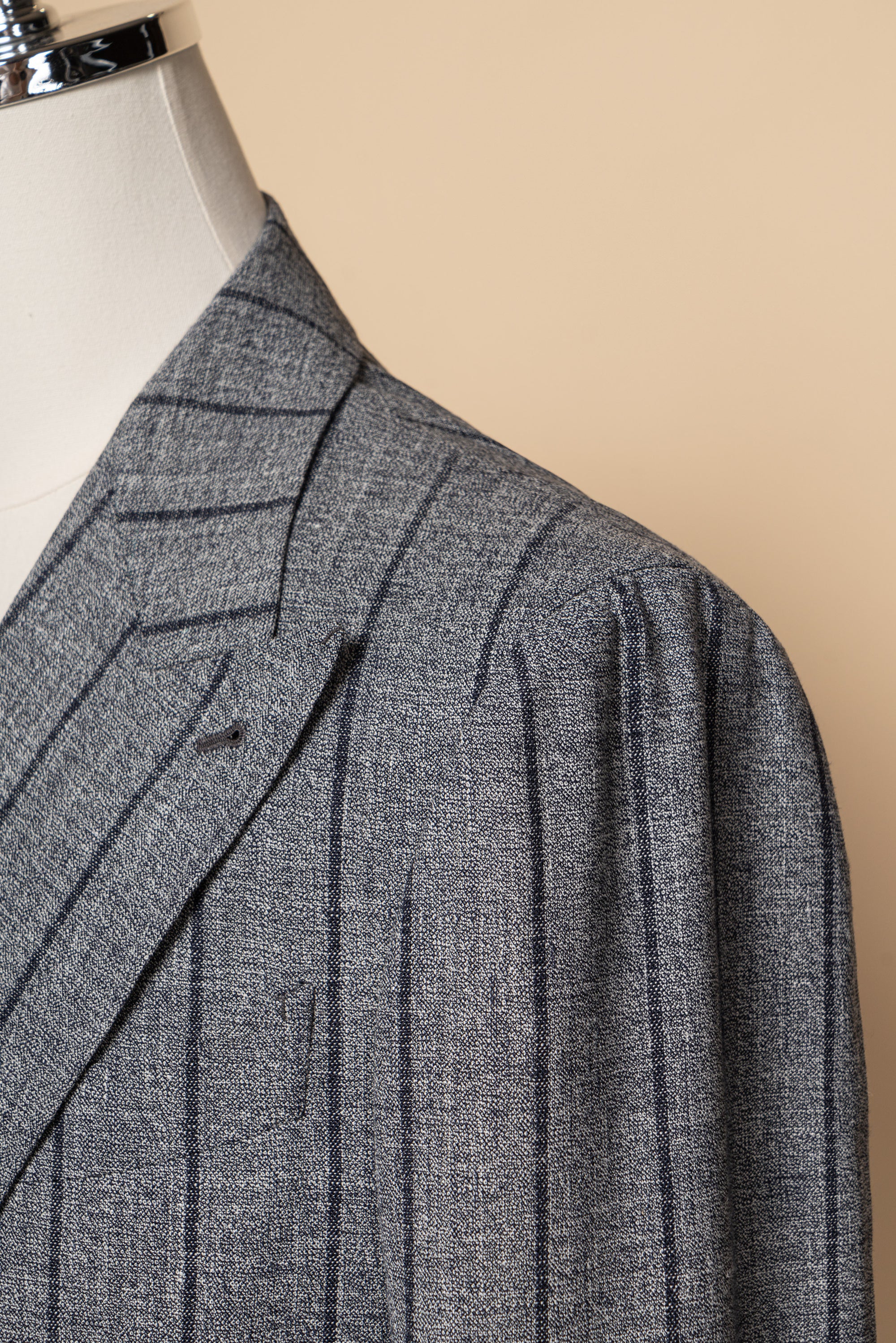 MTO Snow Grey Stripe Wool Linen Suit