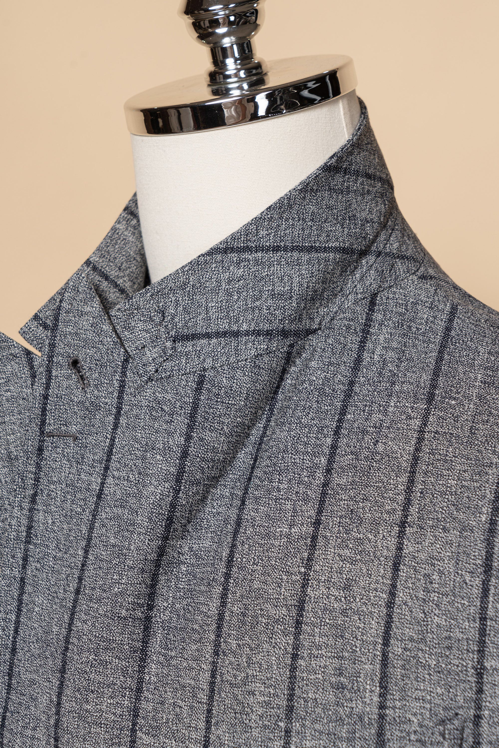 MTO Snow Grey Stripe Wool Linen Suit