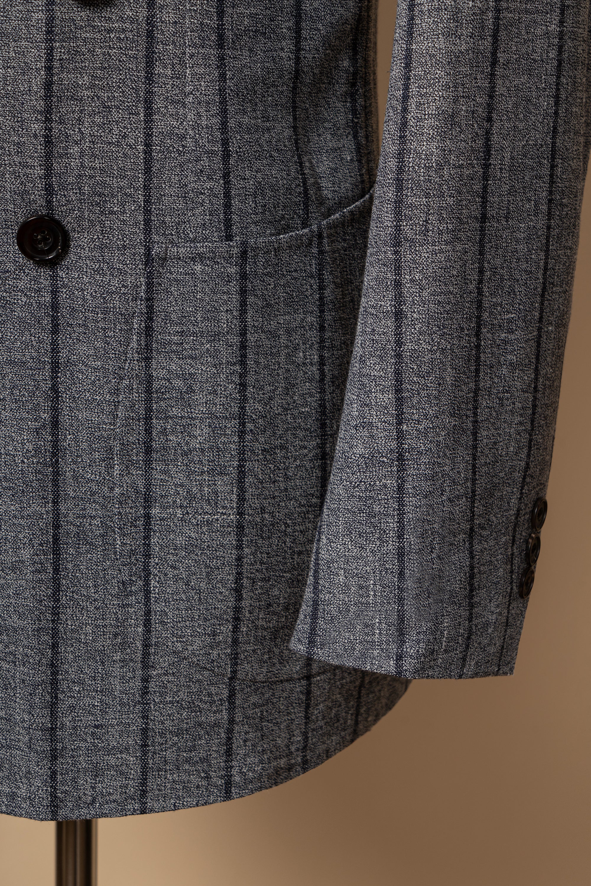 MTO Snow Grey Stripe Wool Linen Suit